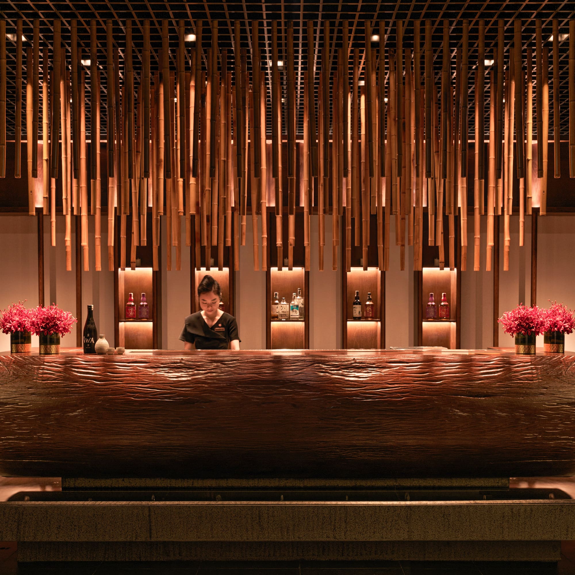a woman behind a counter