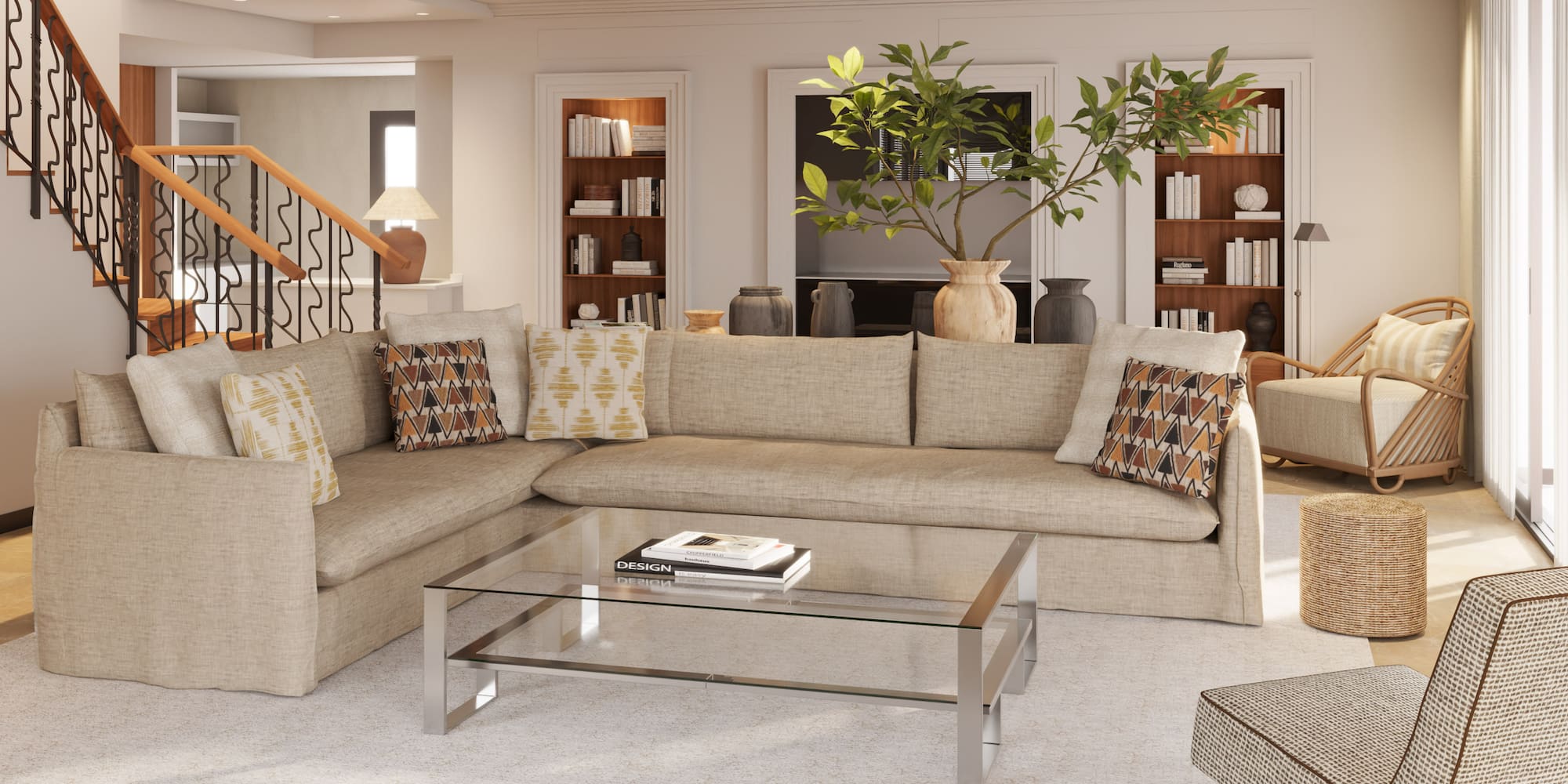a living room with a couch and a coffee table