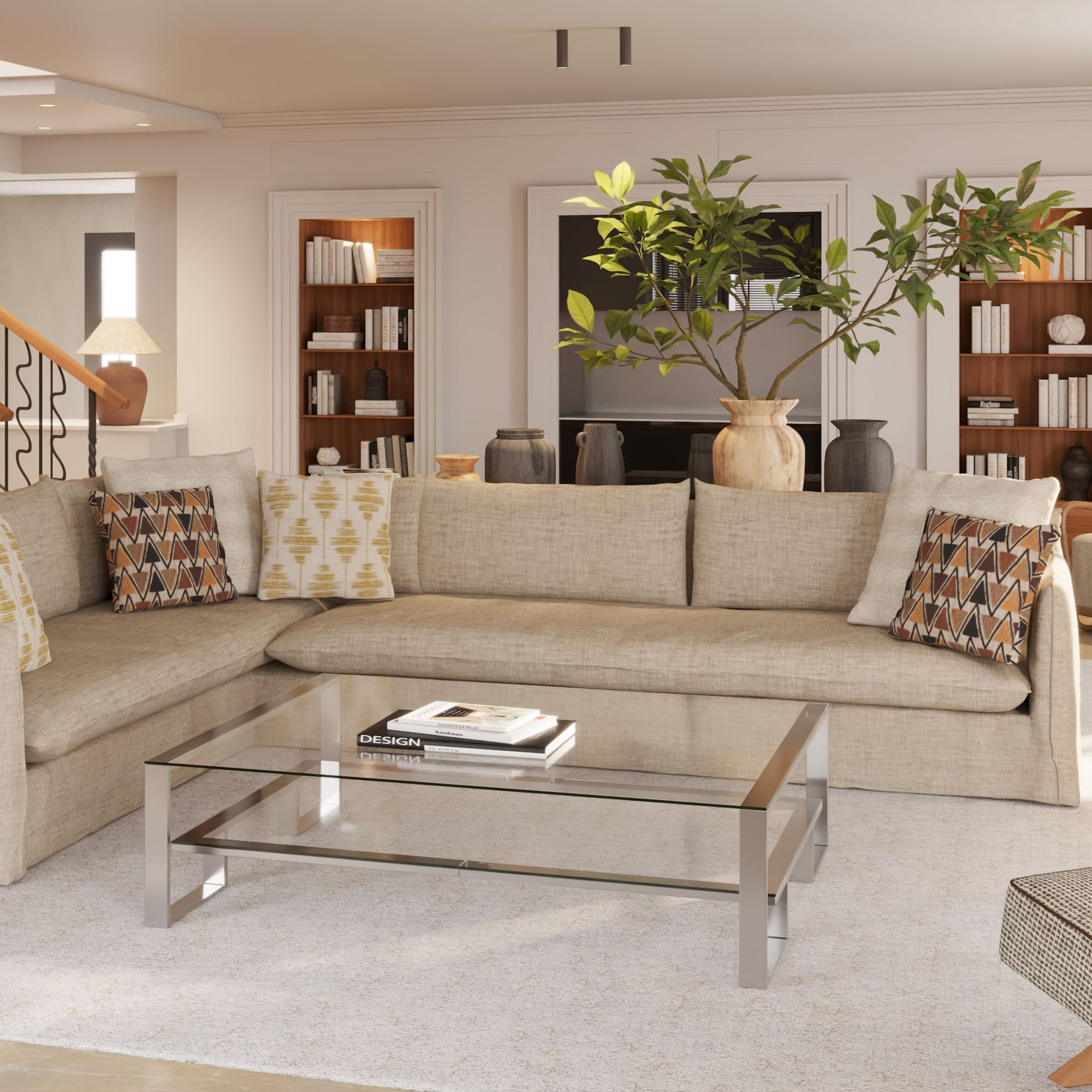a living room with a couch and a coffee table