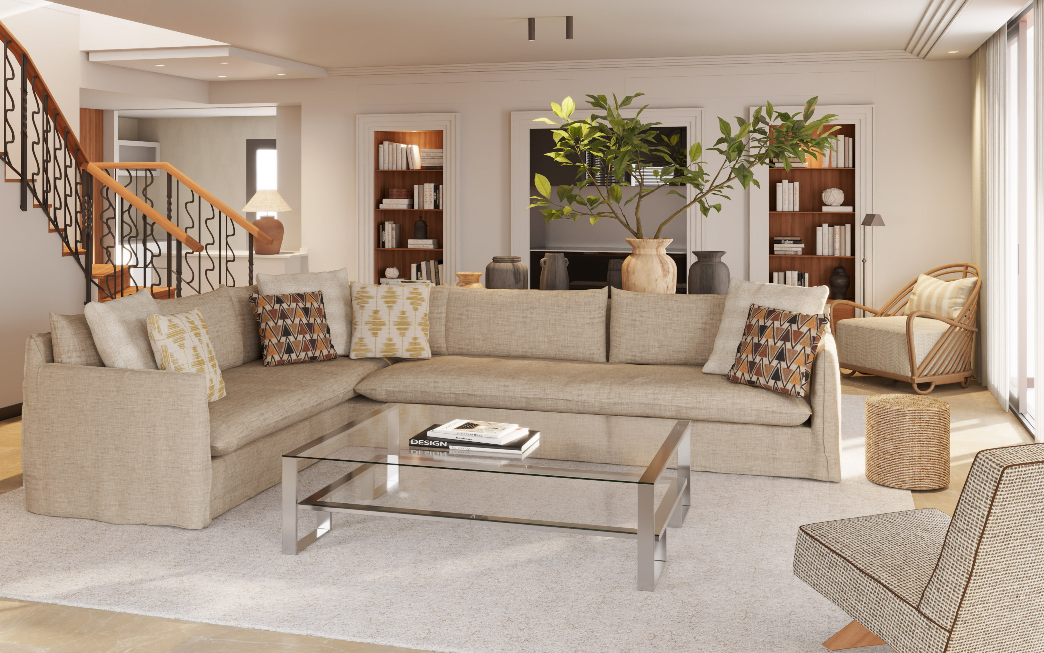 a living room with a couch and a coffee table