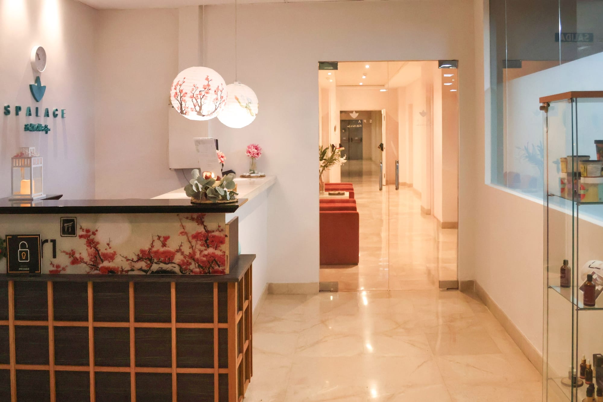 a reception desk in a hallway