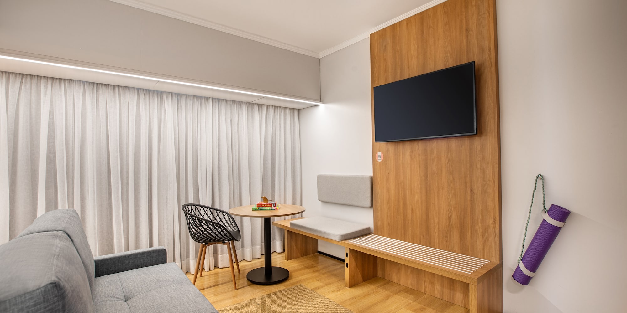 a room with a couch and a table