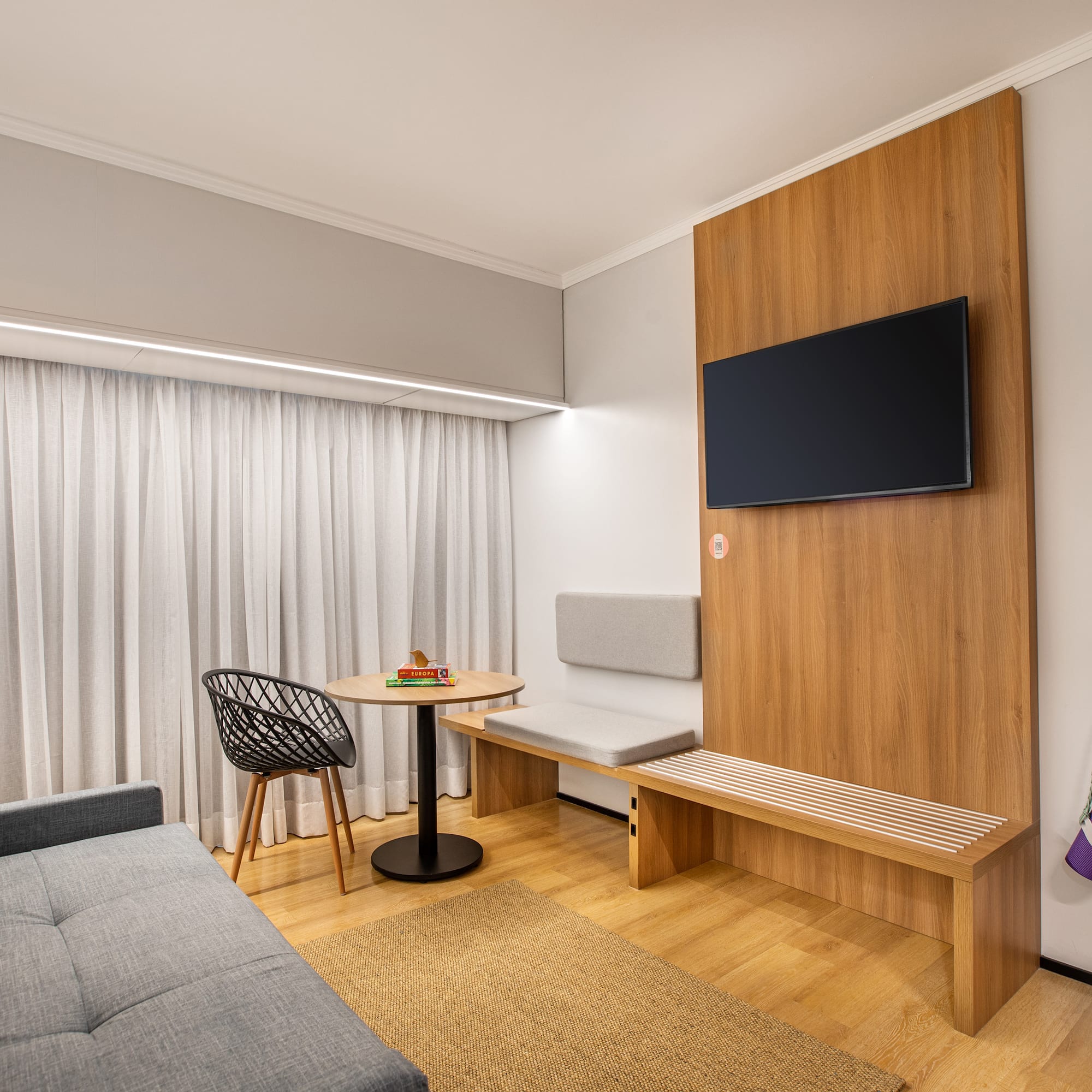 a room with a couch and a table