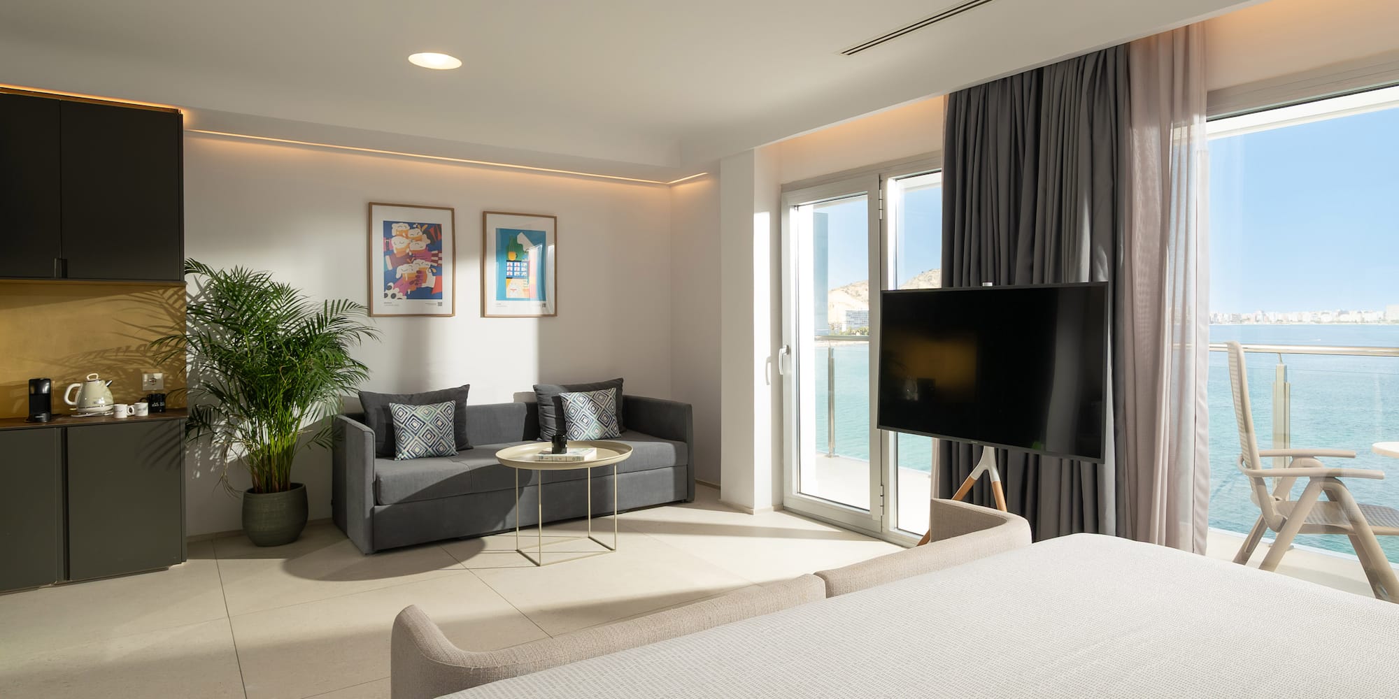 a room with a television and a couch