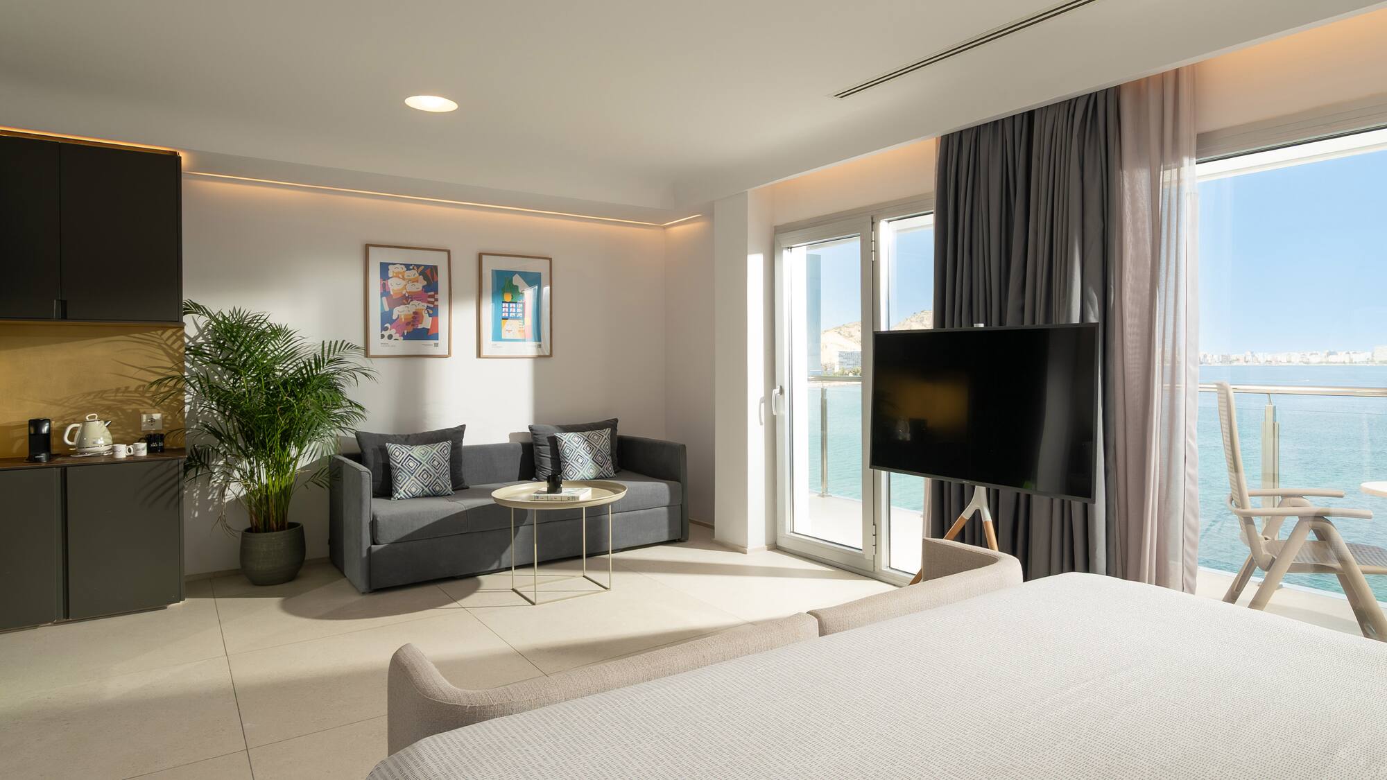 a room with a television and a couch