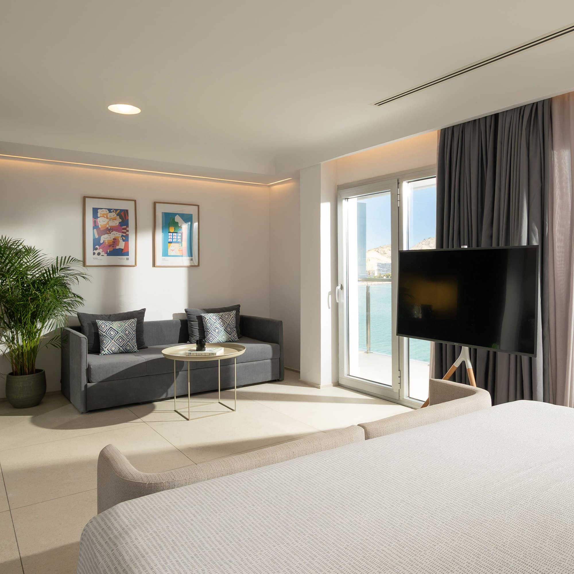 a room with a television and a couch