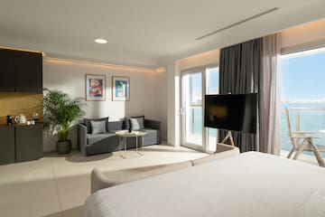 a room with a television and a couch