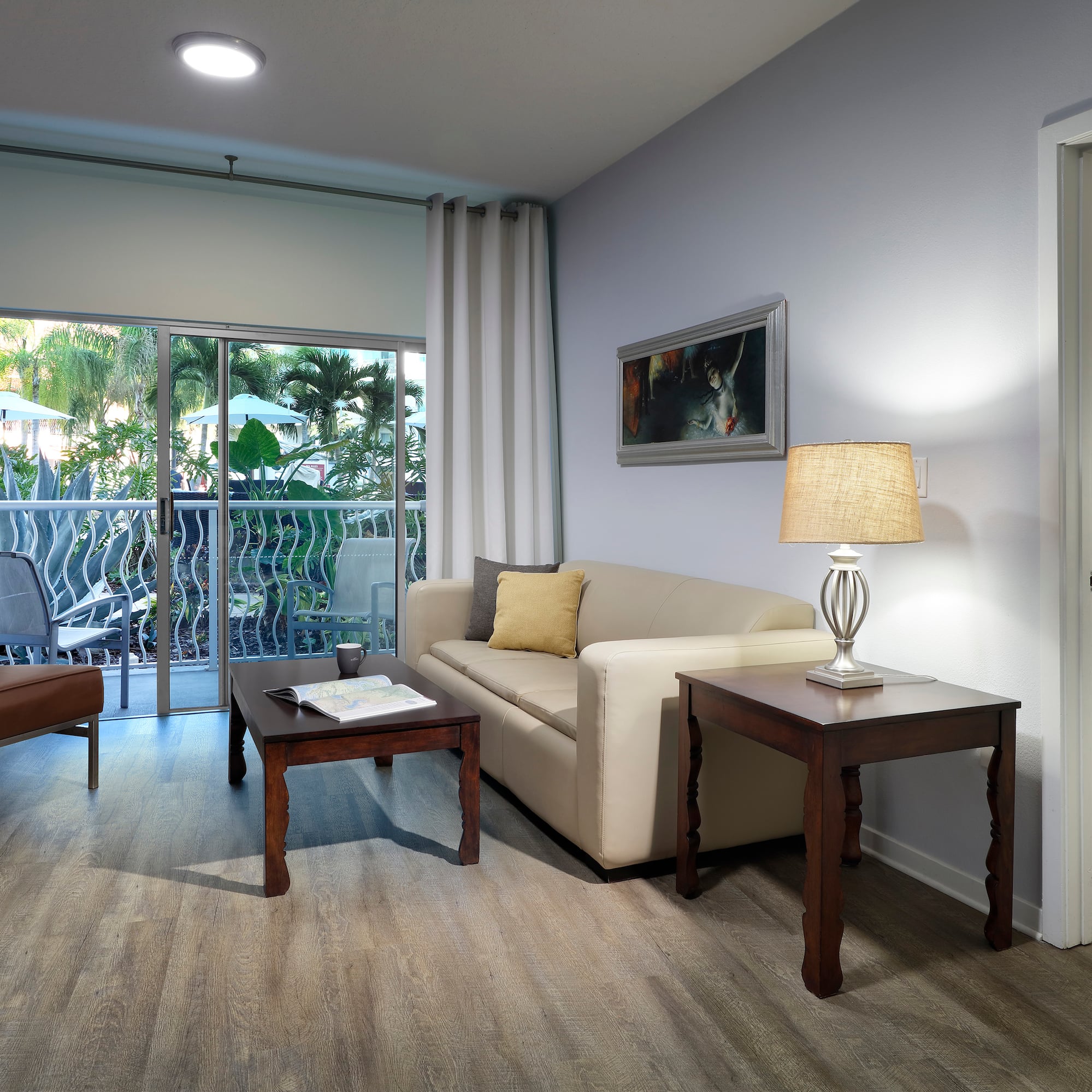 a living room with a couch and a table