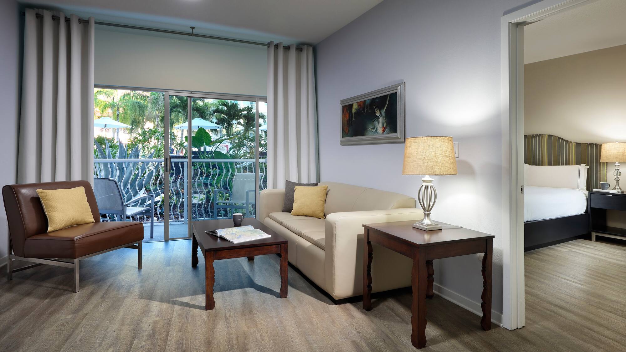 a living room with a couch and a table