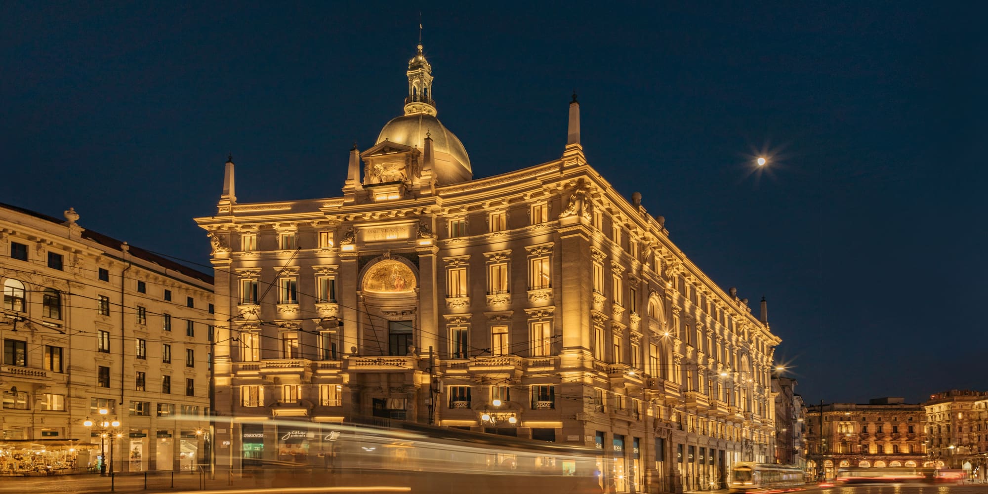 a building with lights on it