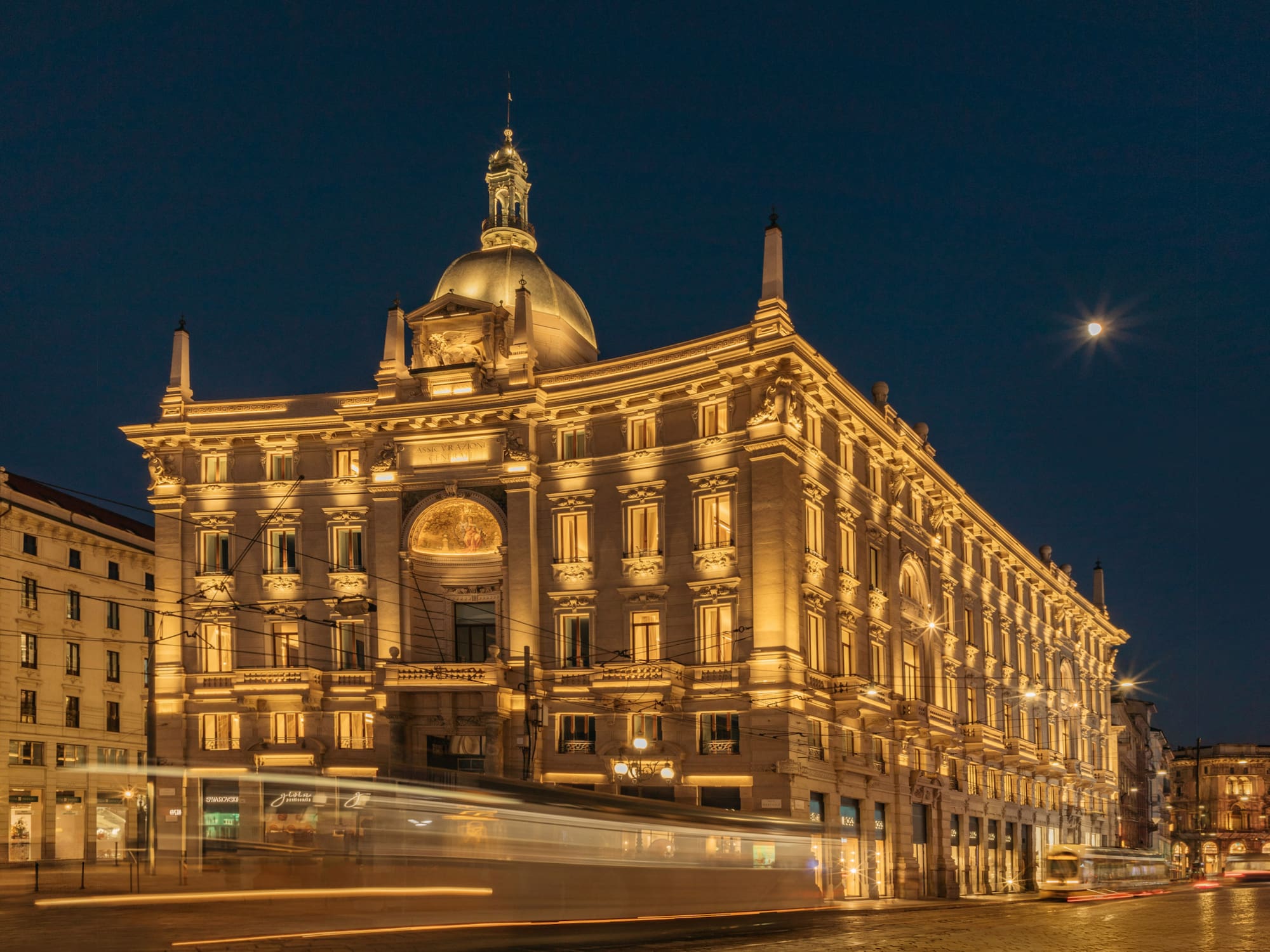a building with lights on it