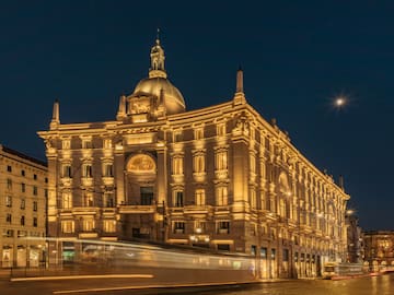 a building with lights on it