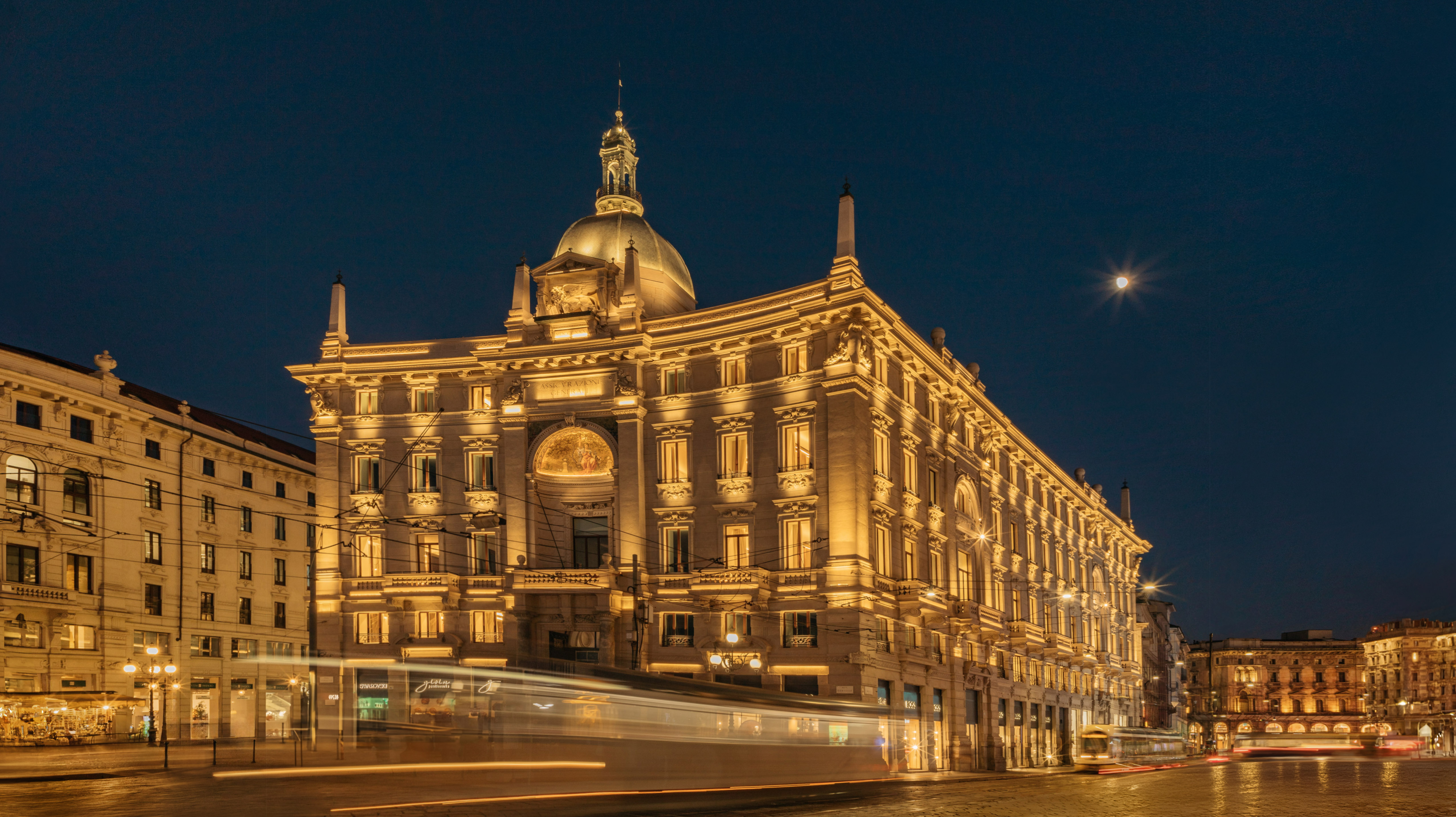 a building with lights on it