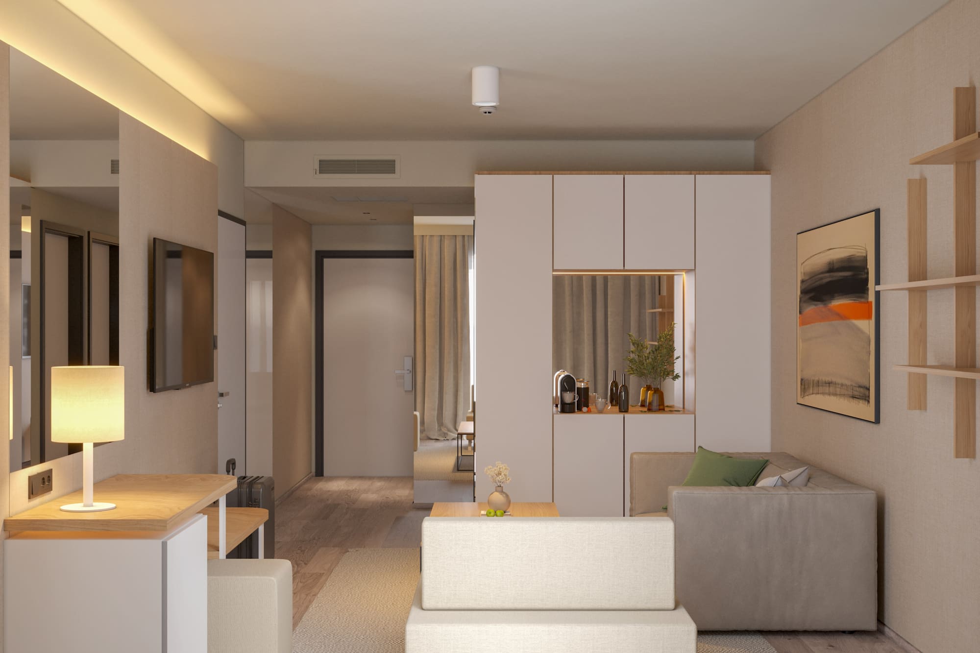 a living room with a tv and a couch