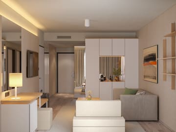 a living room with a tv and a couch