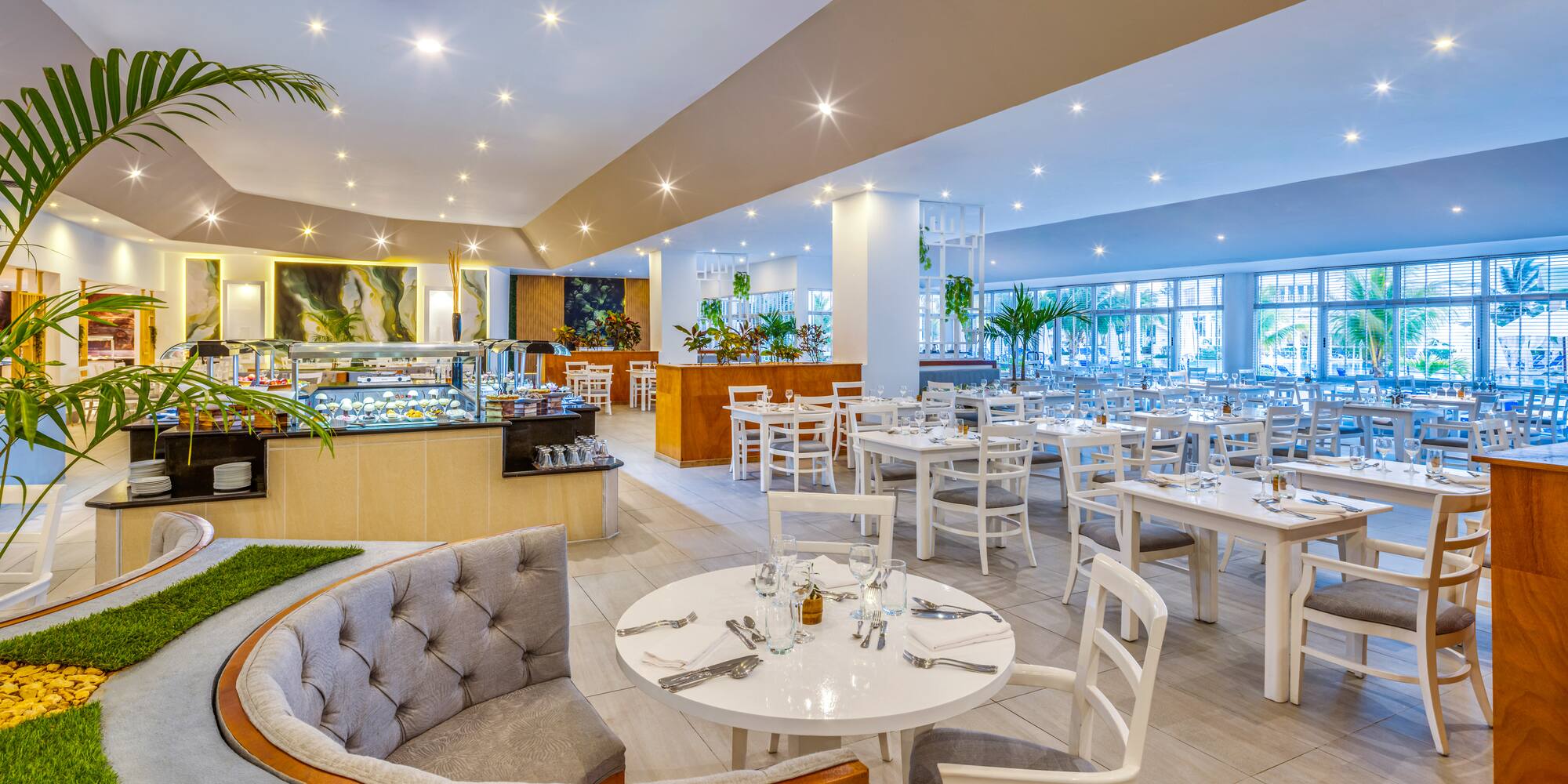 a room with tables and chairs