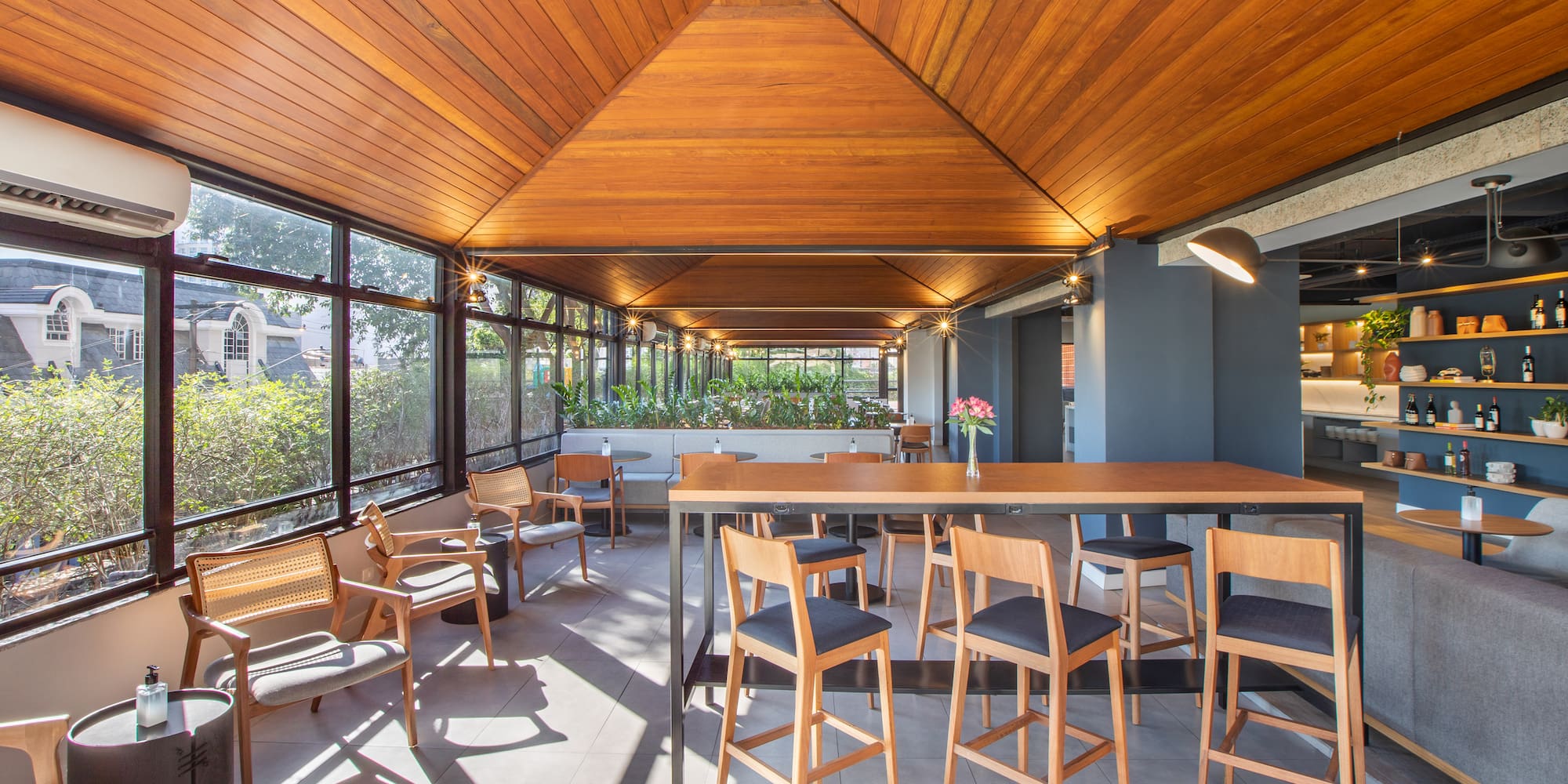 a room with a table and chairs