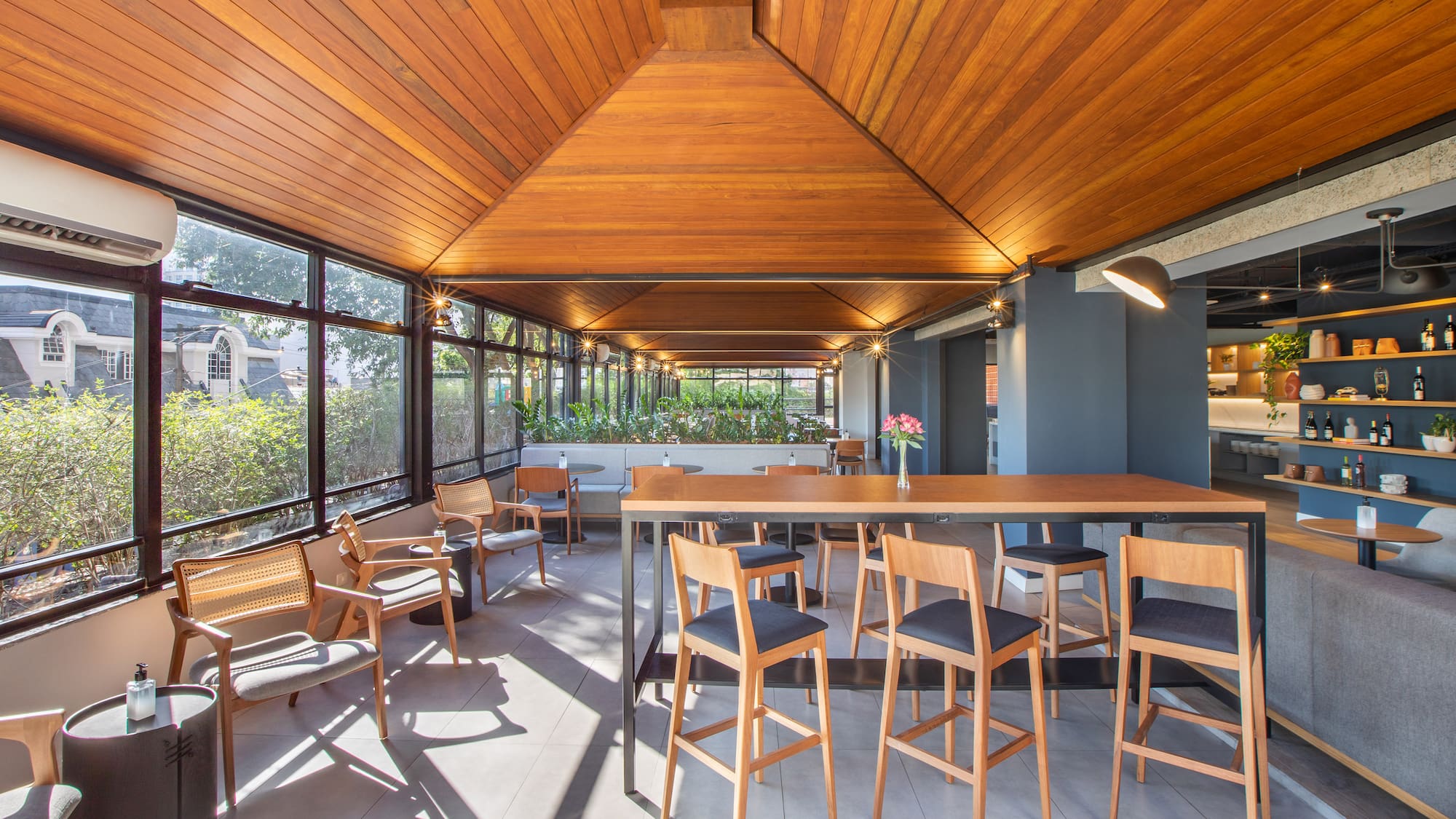 a room with a table and chairs