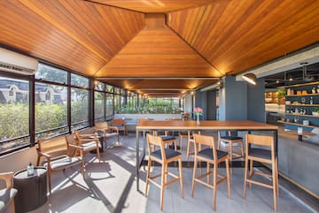 a room with a table and chairs