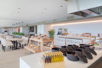 a buffet with food on the table