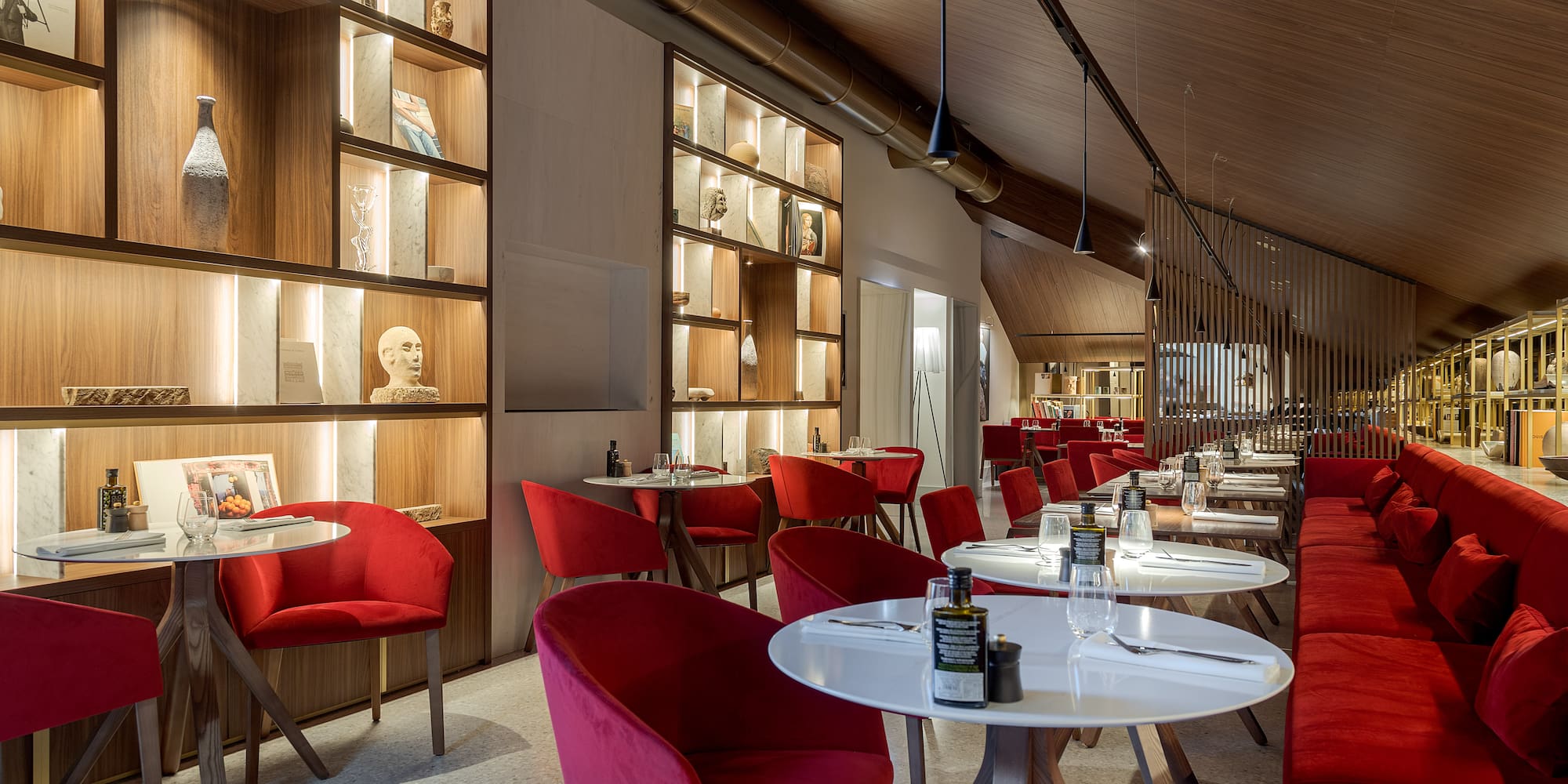 a room with tables and chairs