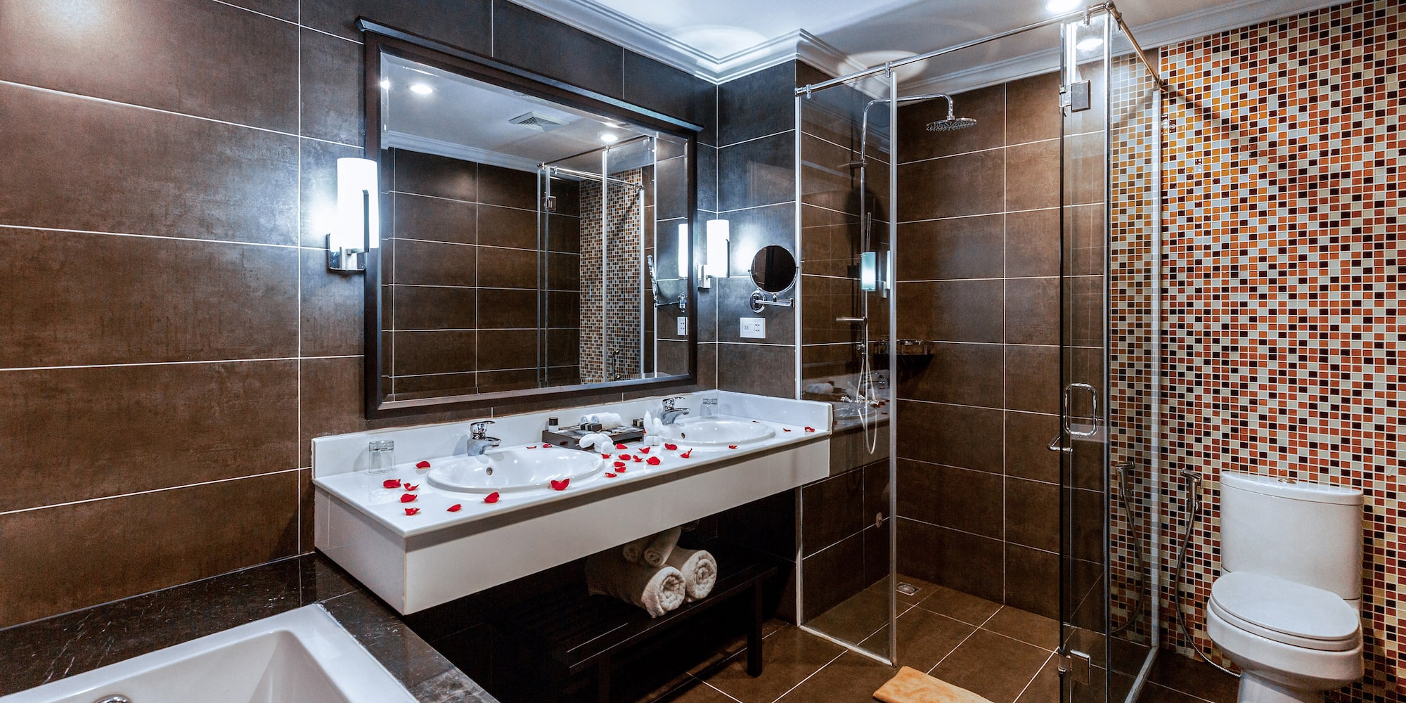 a bathroom with a shower and sink