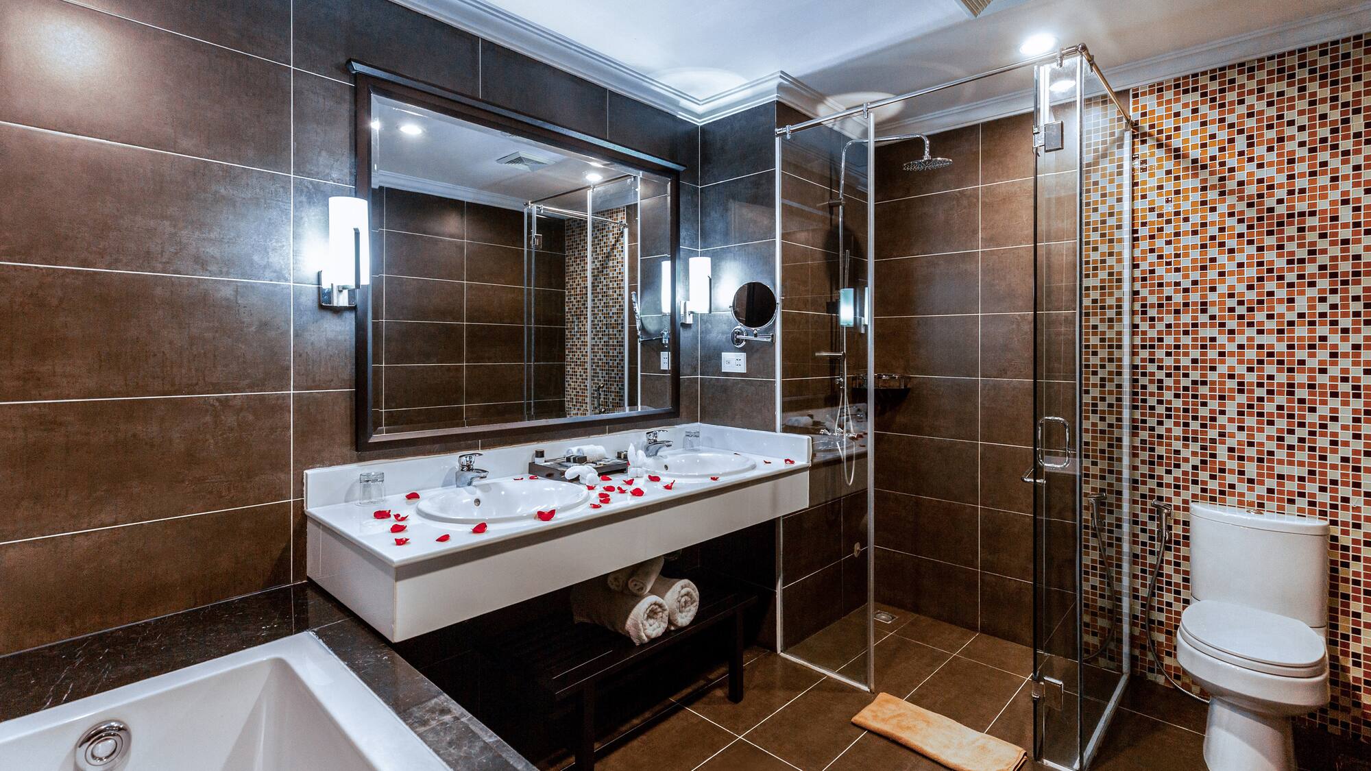 a bathroom with a shower and sink