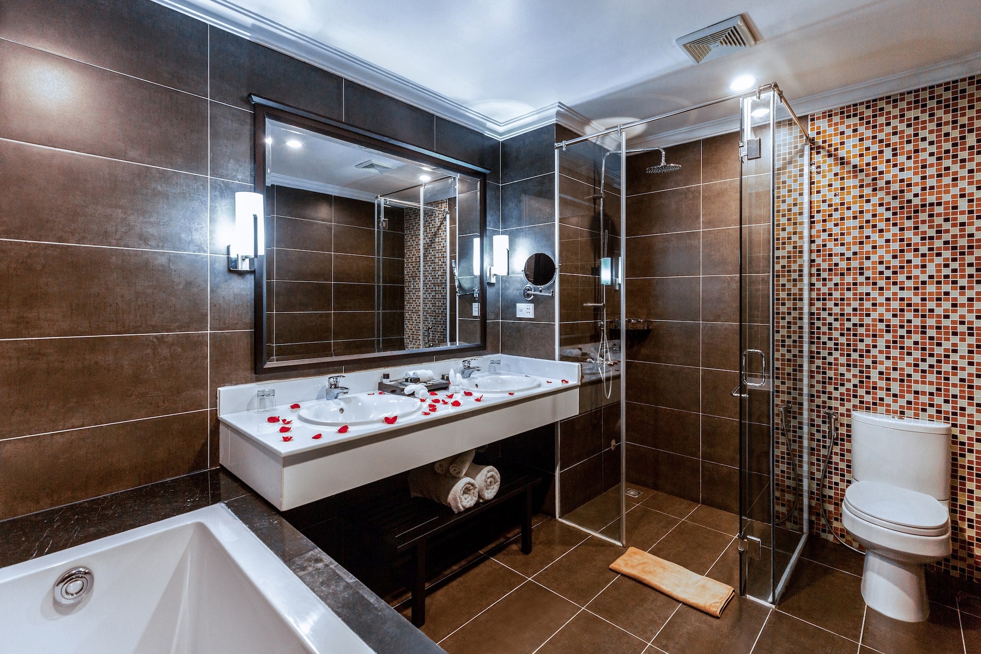 a bathroom with a shower and sink