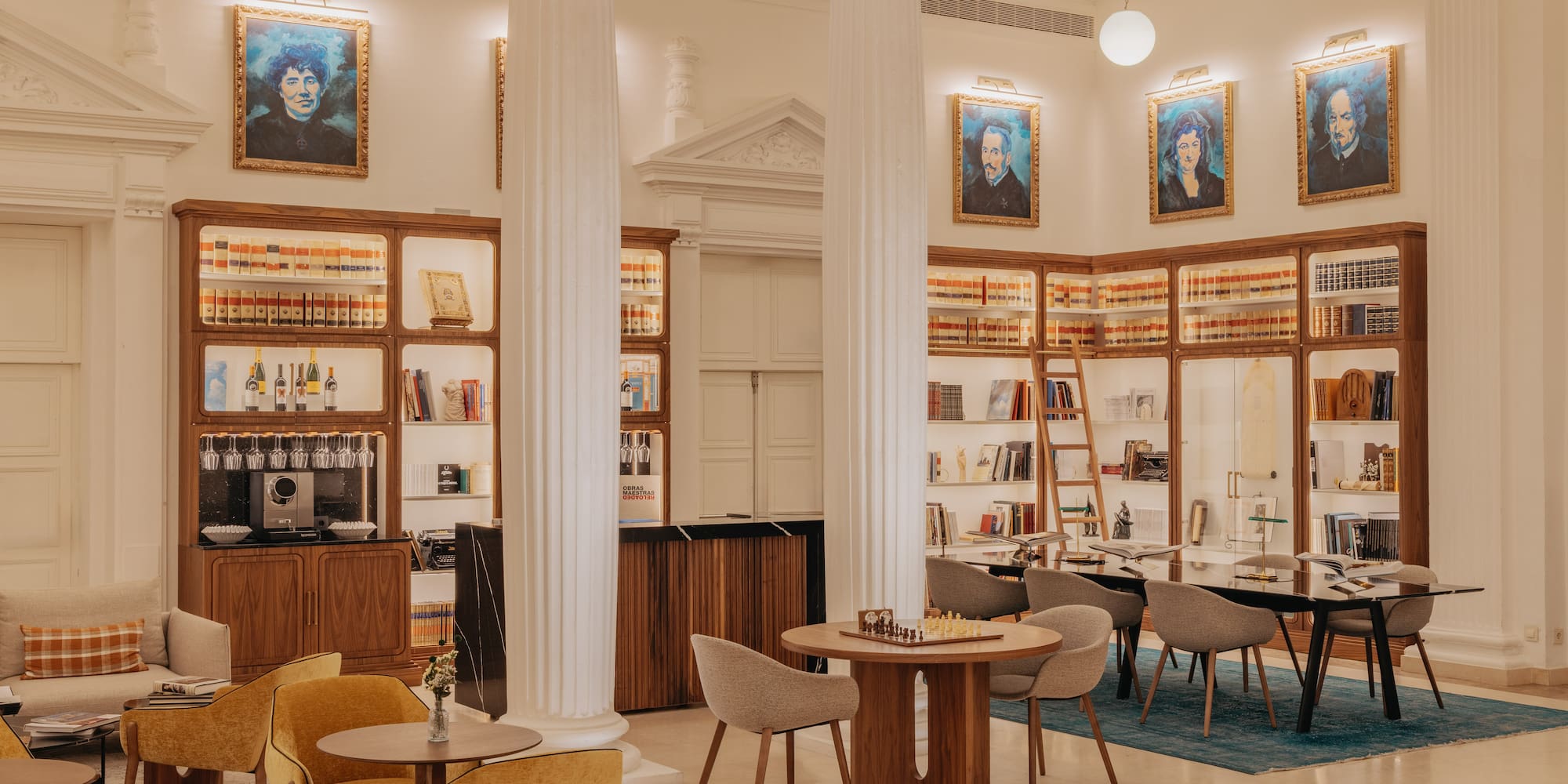 a room with tables and chairs