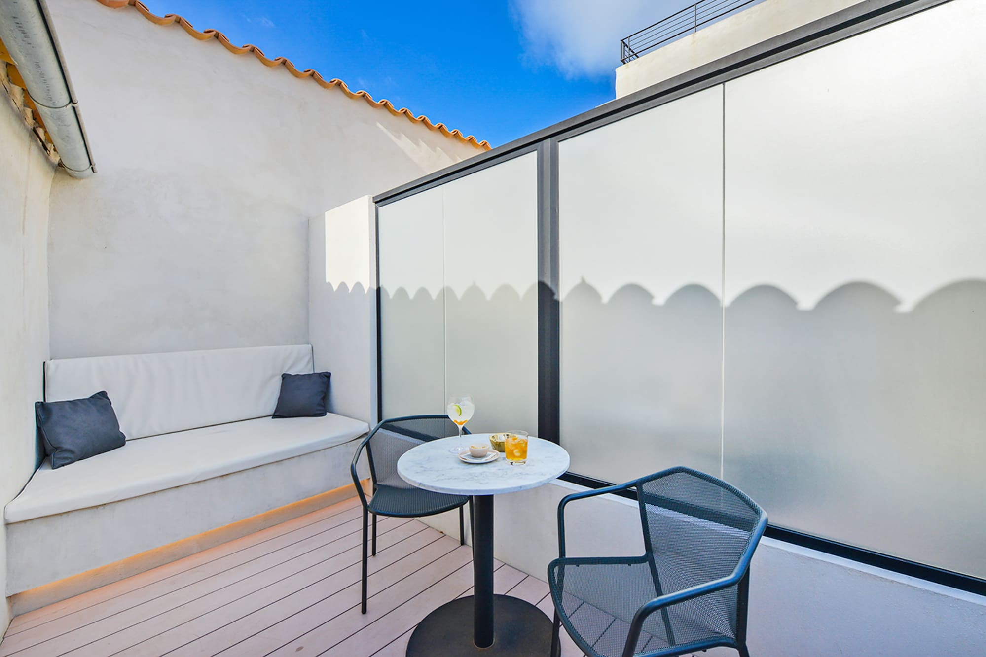 a table and chairs on a patio