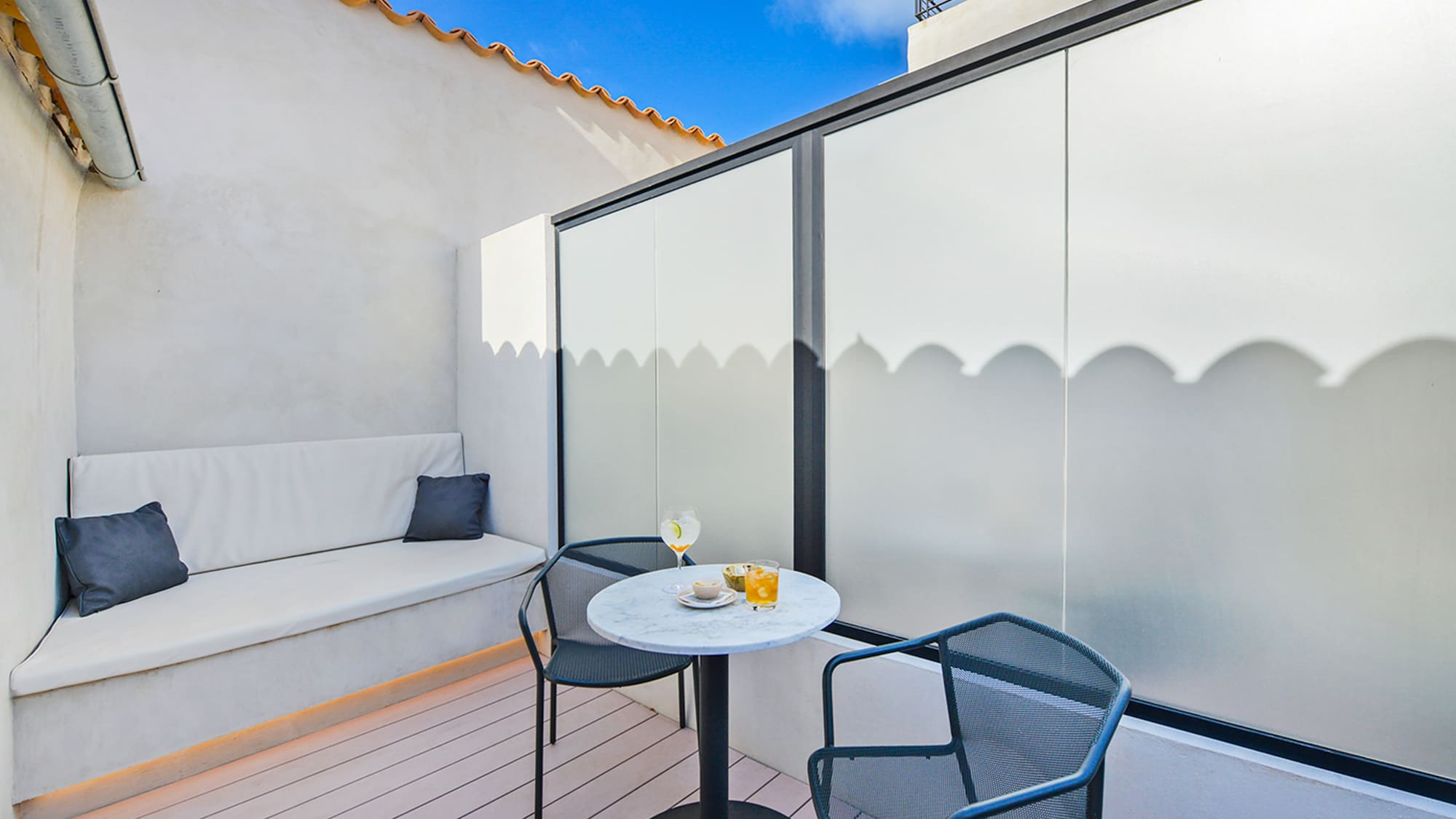 a table and chairs on a patio