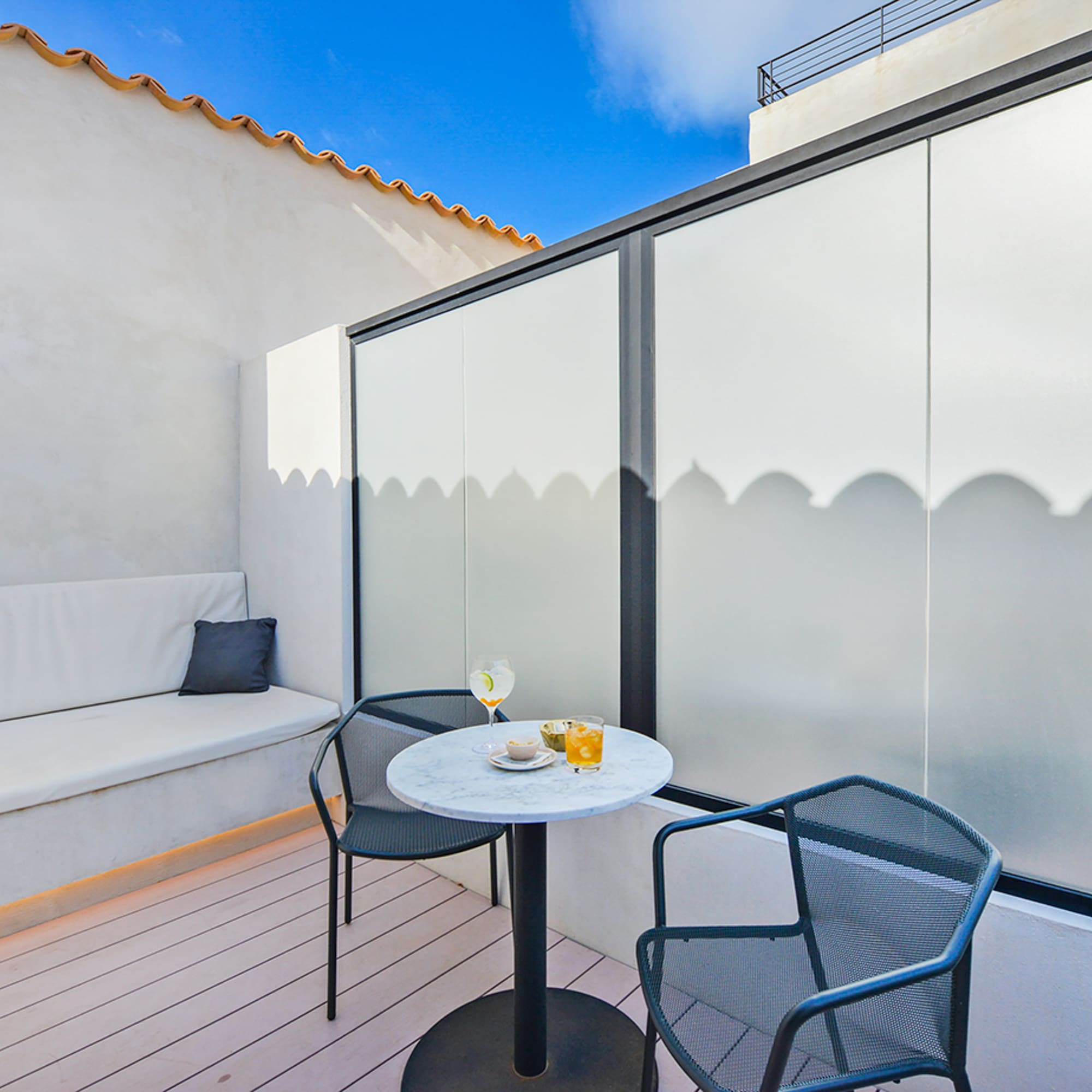 a table and chairs on a patio
