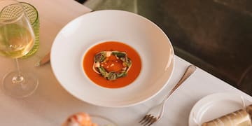 a bowl of soup on a table