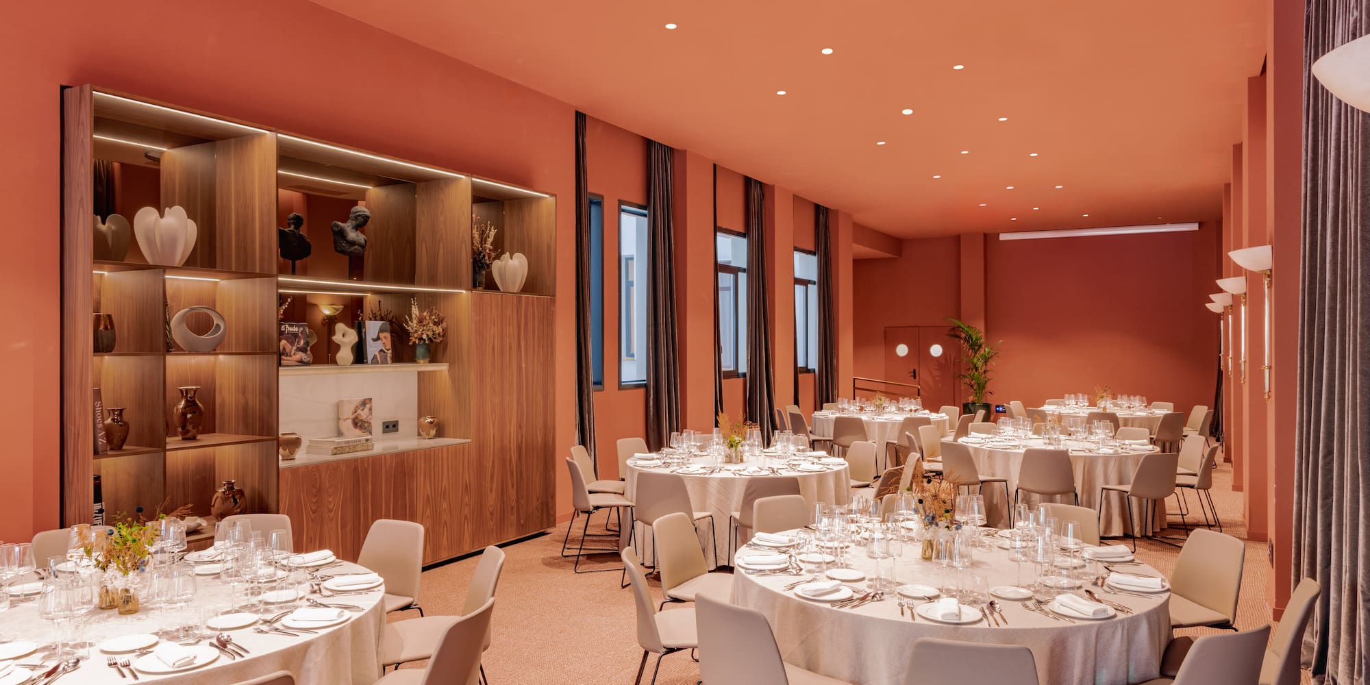 a room with tables and chairs