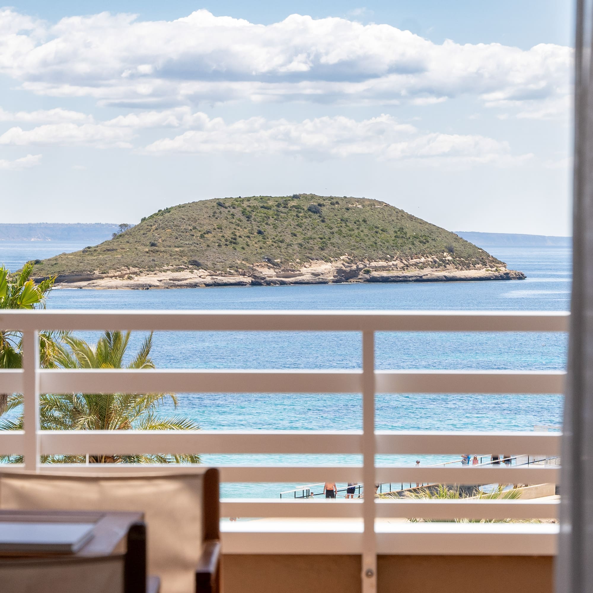 a view of an island from a balcony