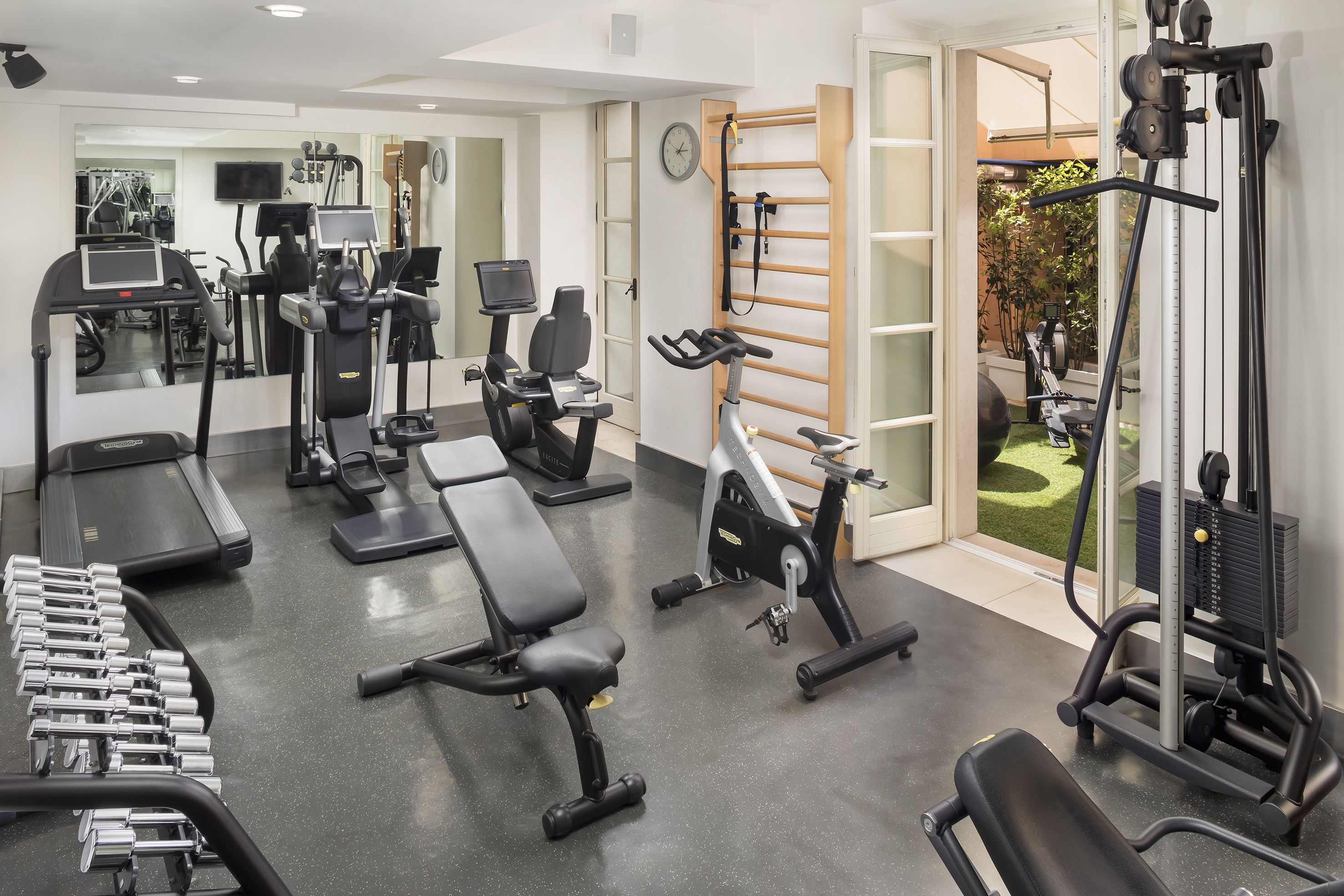 a room with exercise equipment