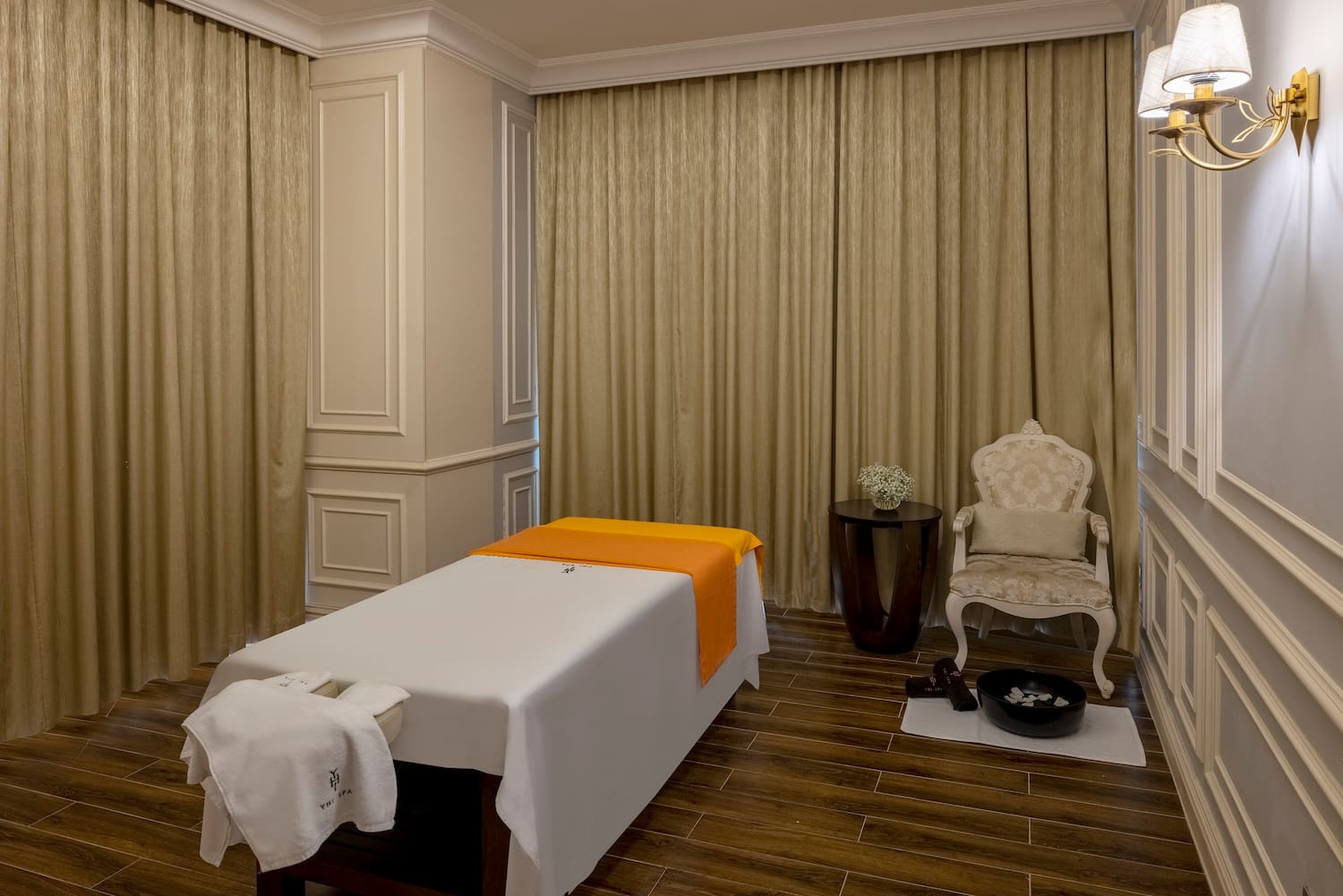 a massage table in a room