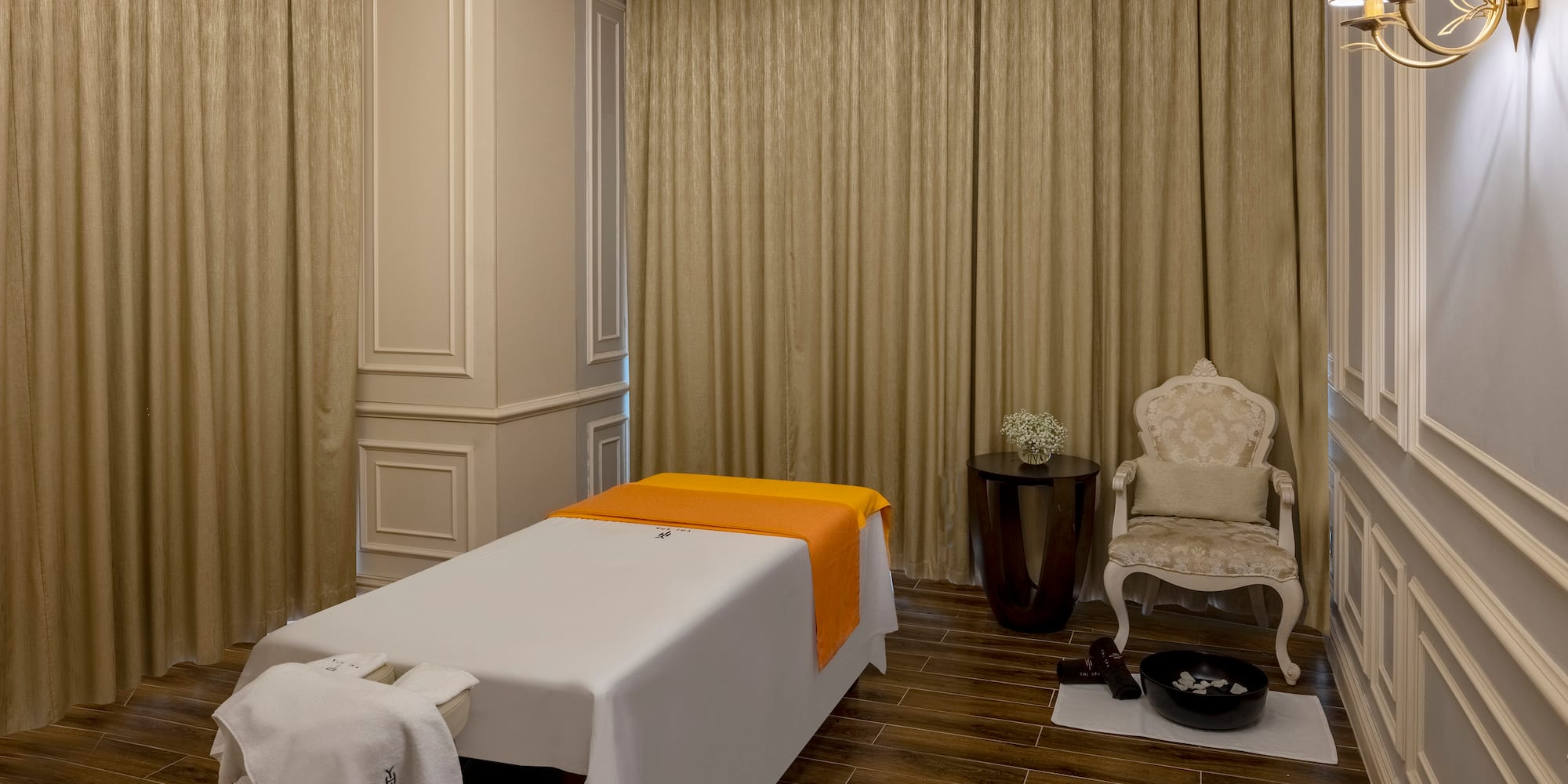 a massage table in a room