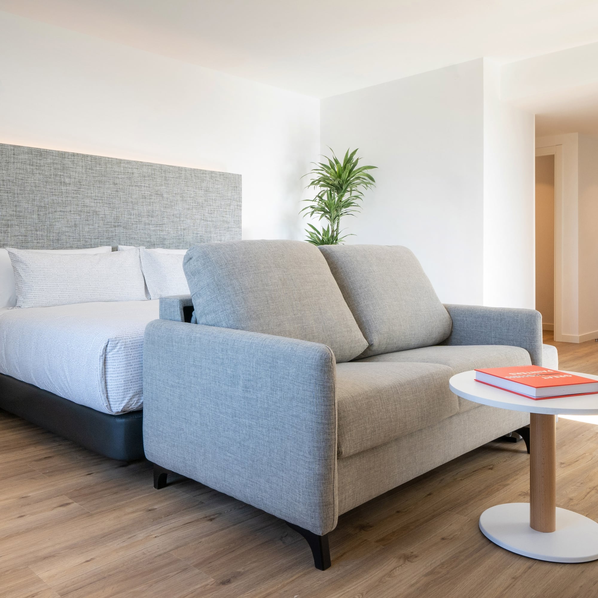 a couch and a small table in a room