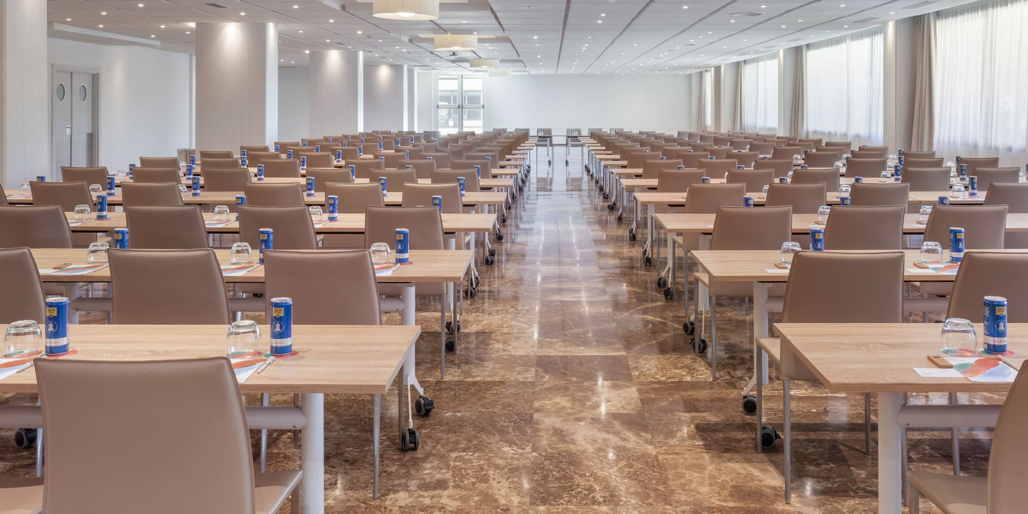 a room with tables and chairs