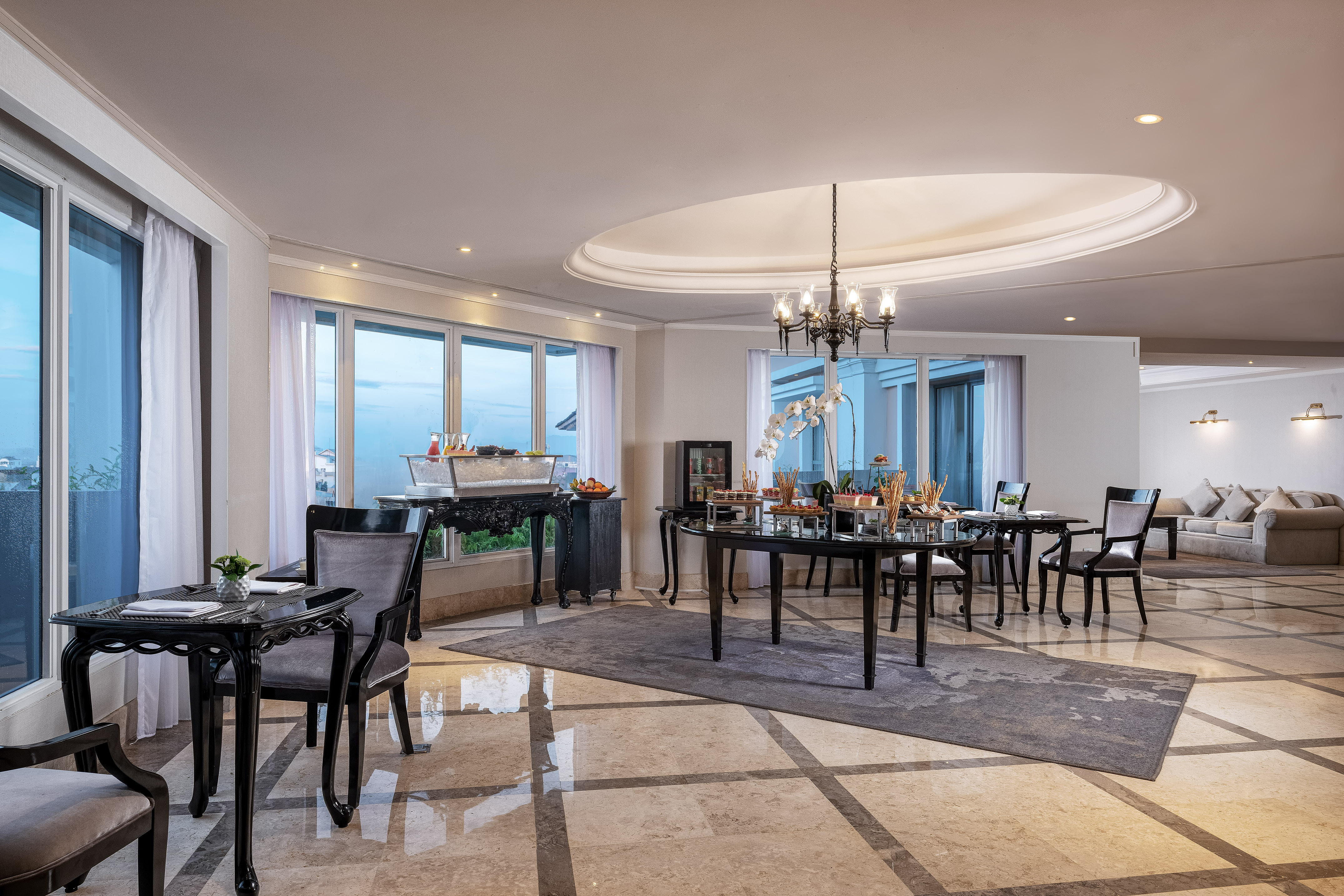 a room with a piano and a table
