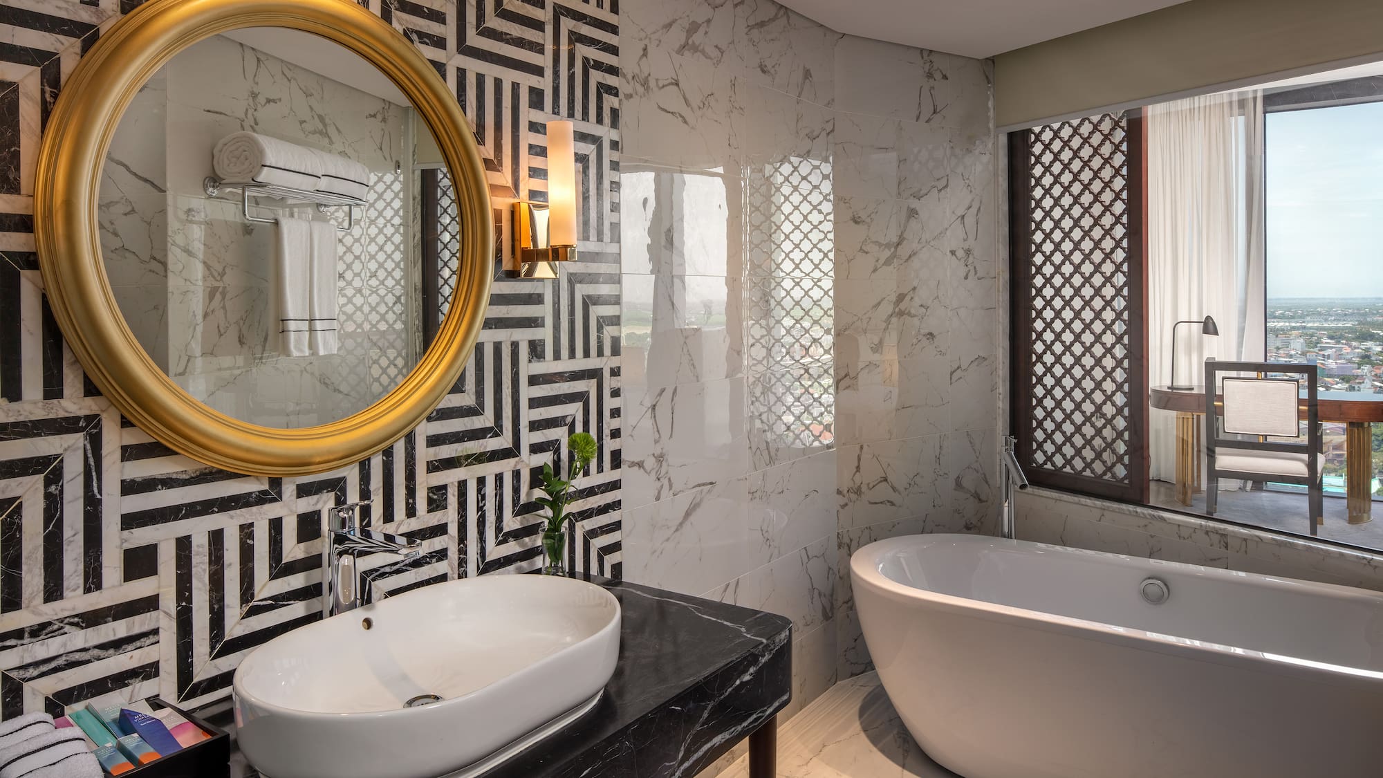 a bathroom with a tub and a sink