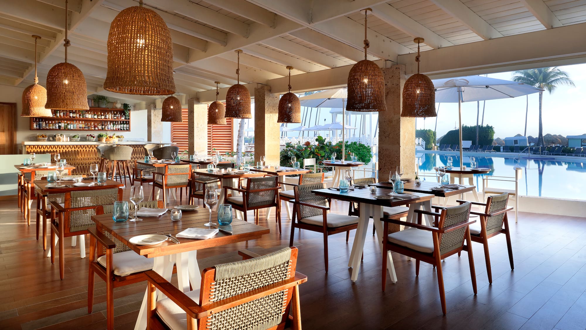 a restaurant with tables and chairs