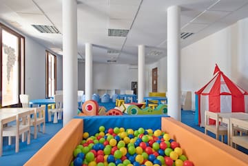 a room with a pool of balls