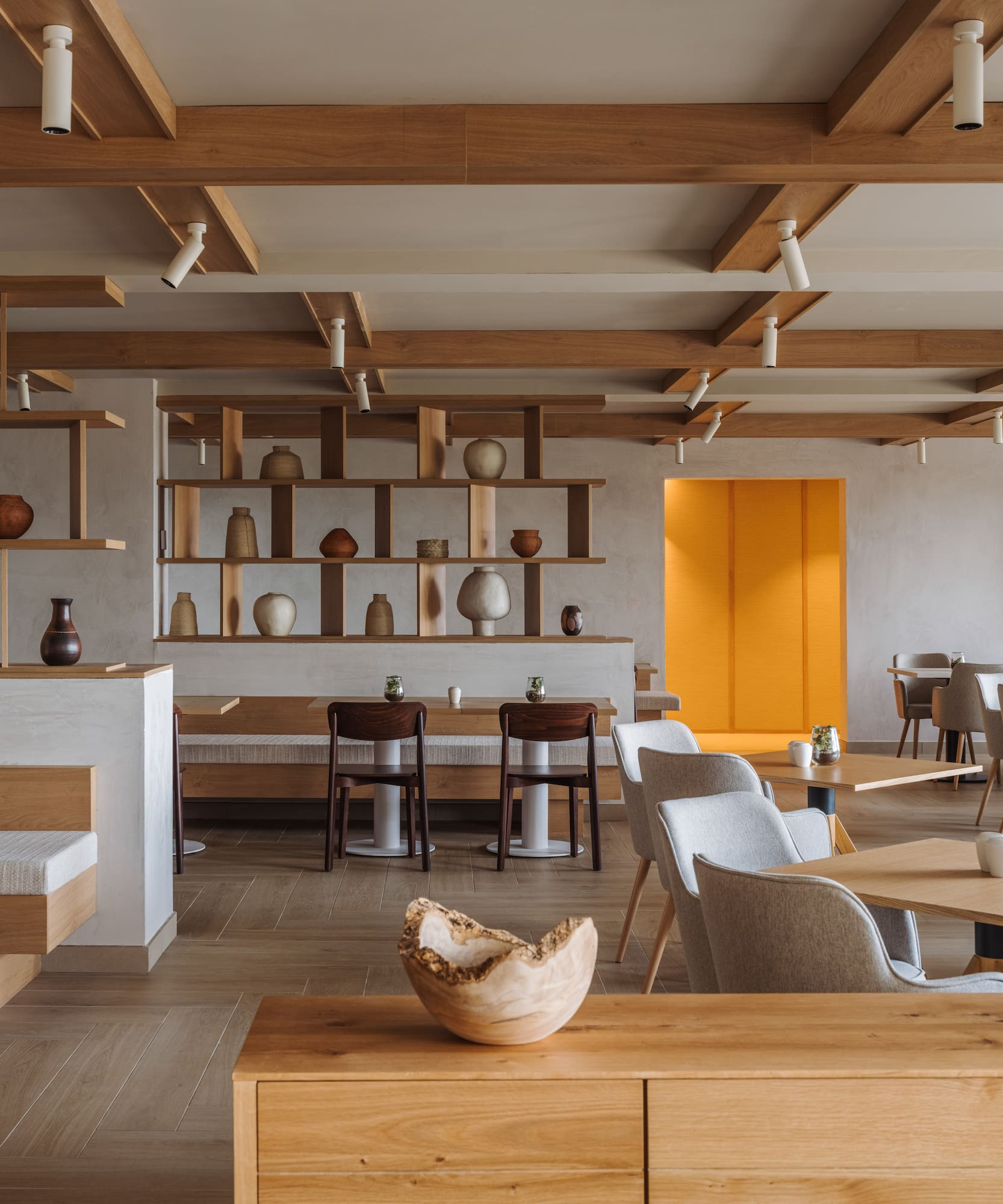 a room with tables and chairs