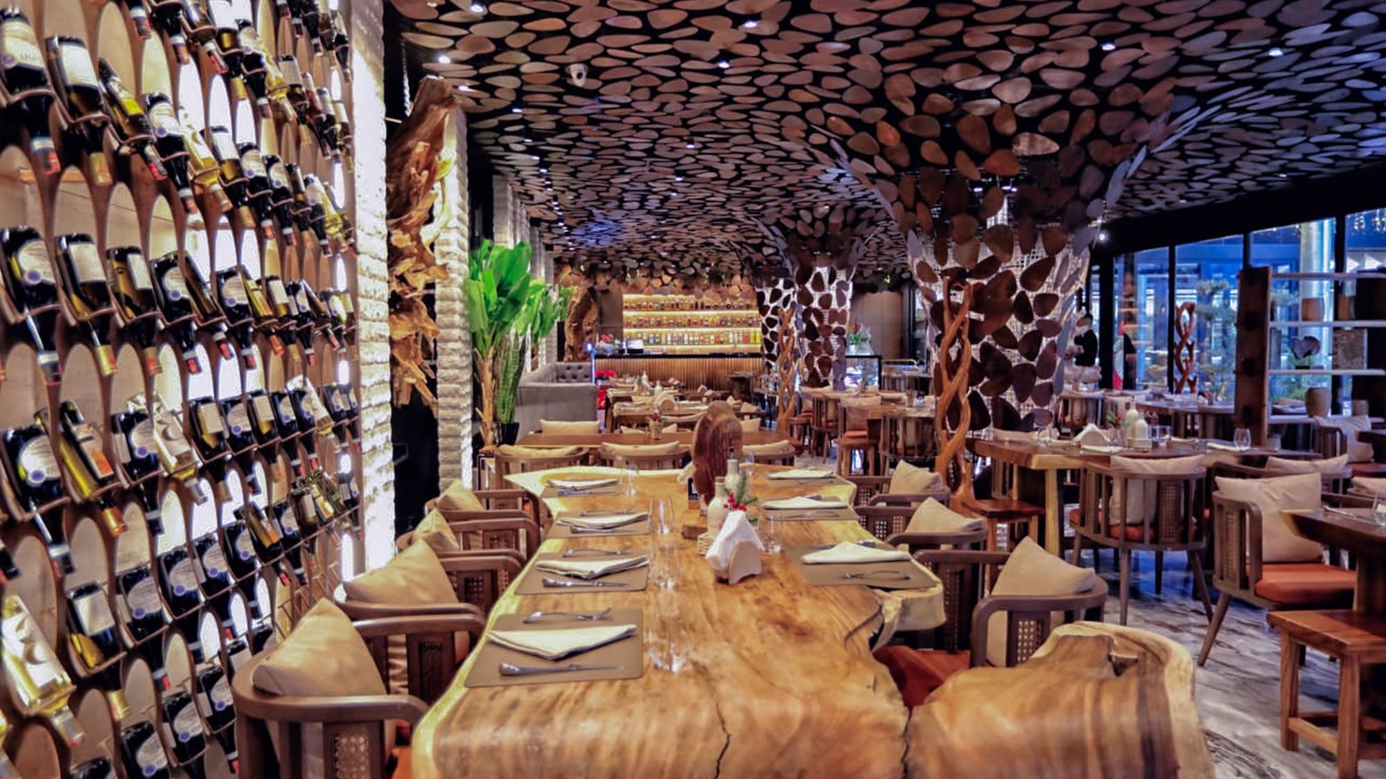 a restaurant with tables and chairs