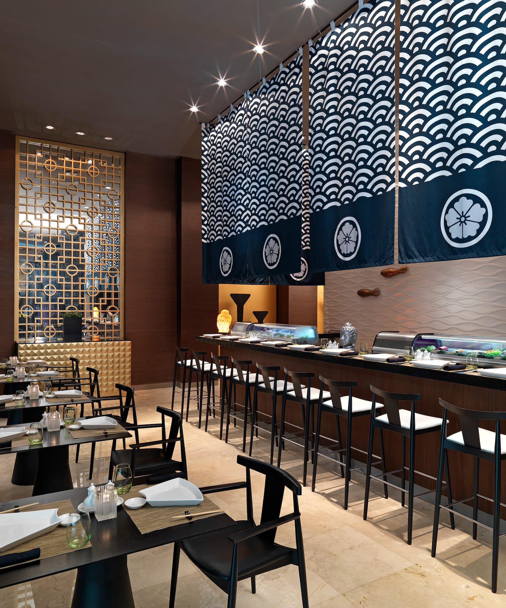 a restaurant with tables and chairs