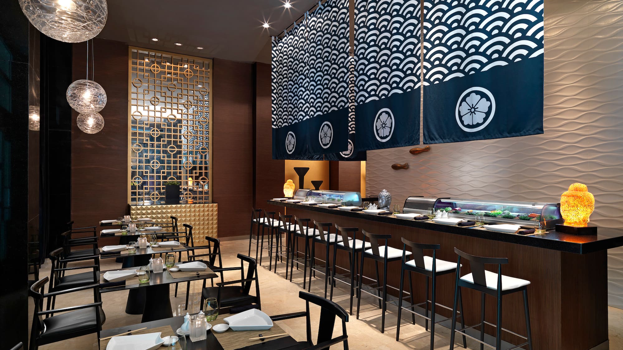 a restaurant with tables and chairs