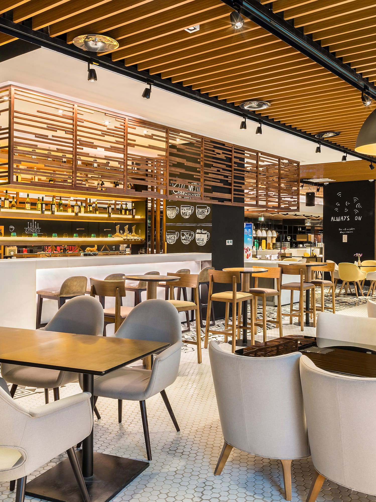 a restaurant with tables and chairs