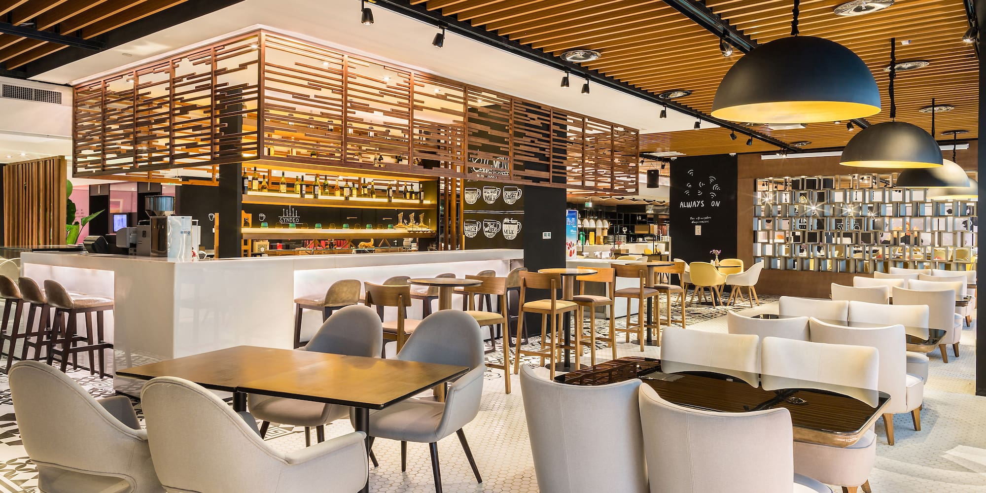 a restaurant with tables and chairs